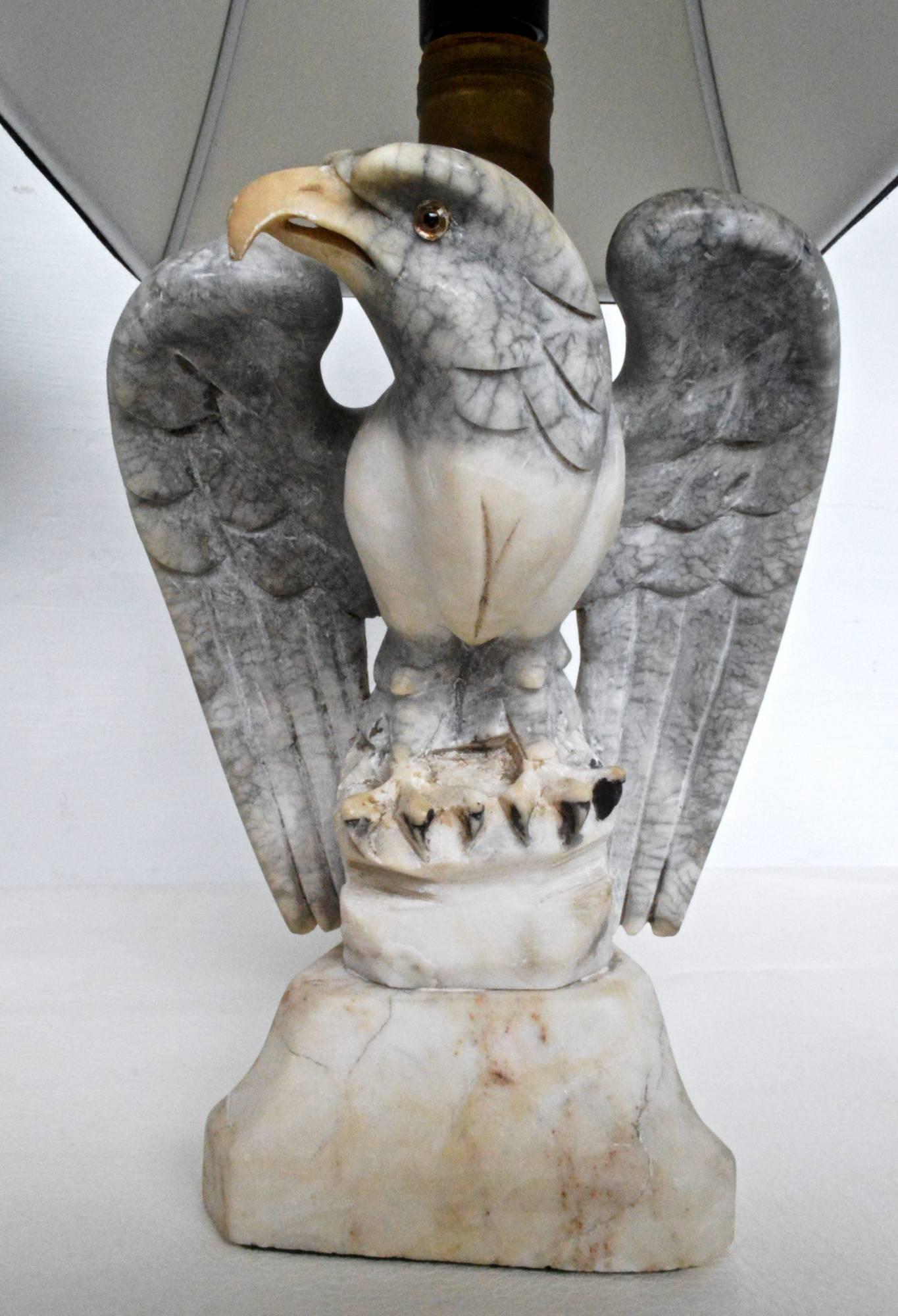 French Pair of Marble Eagle Lamps