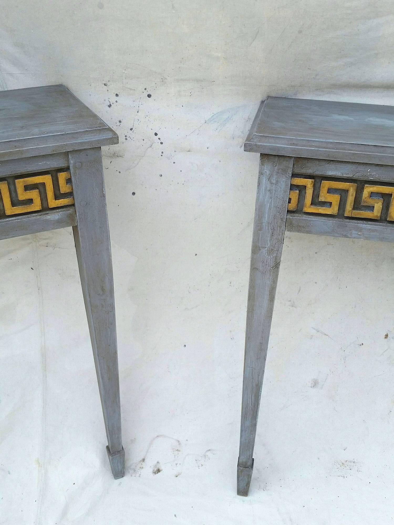Contemporary Wall Mounted Consoles with Greek Key Fronts For Sale