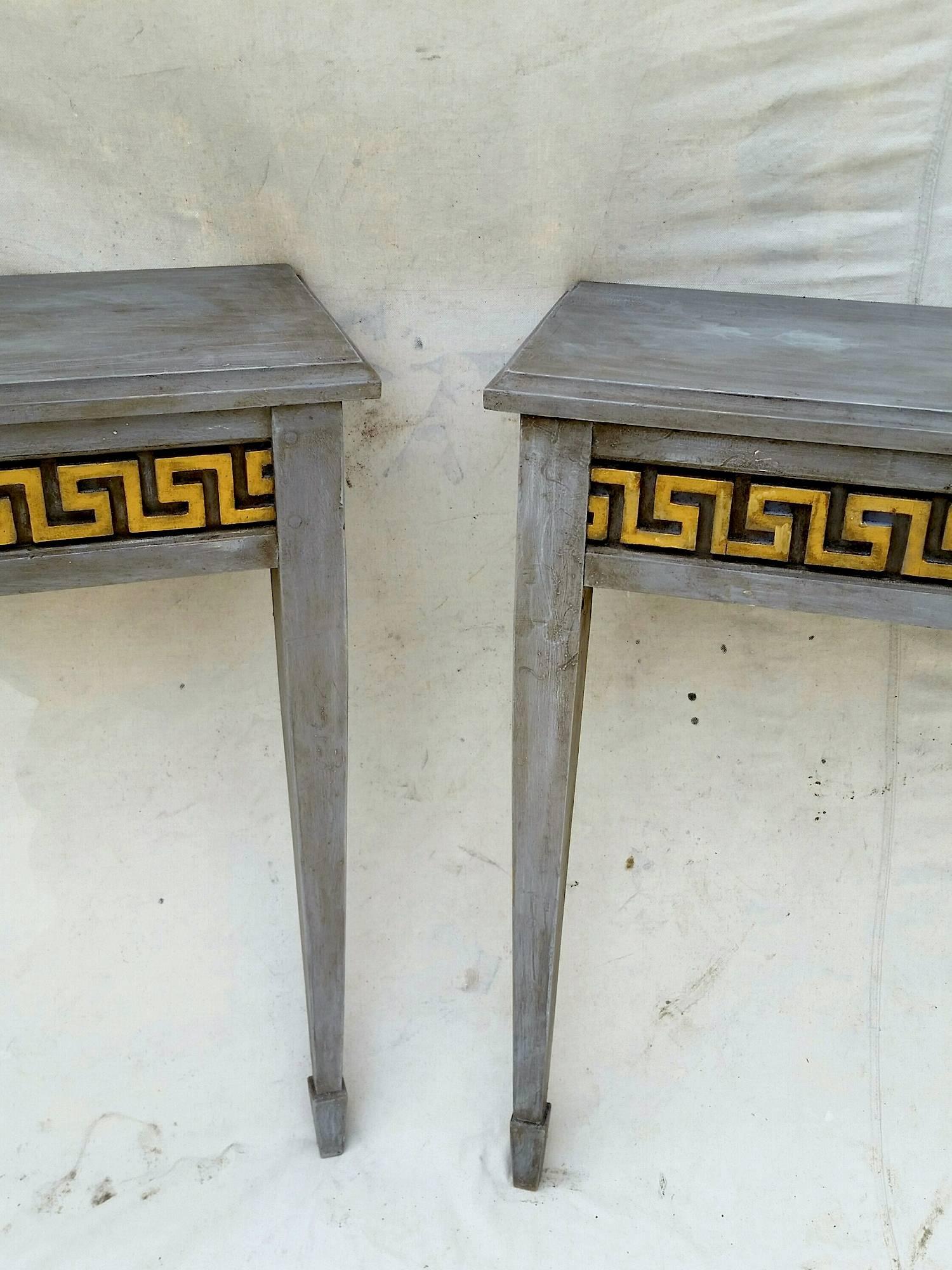 Neoclassical Wall Mounted Consoles with Greek Key Fronts For Sale