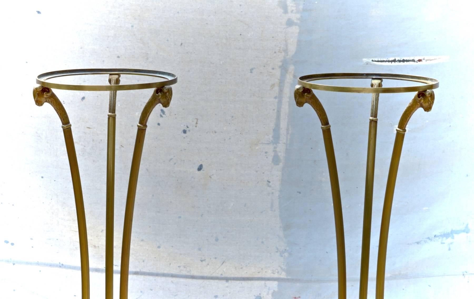 Hollywood Regency Brass Ram's Head Planters in the Manner of Jansen, a Pair