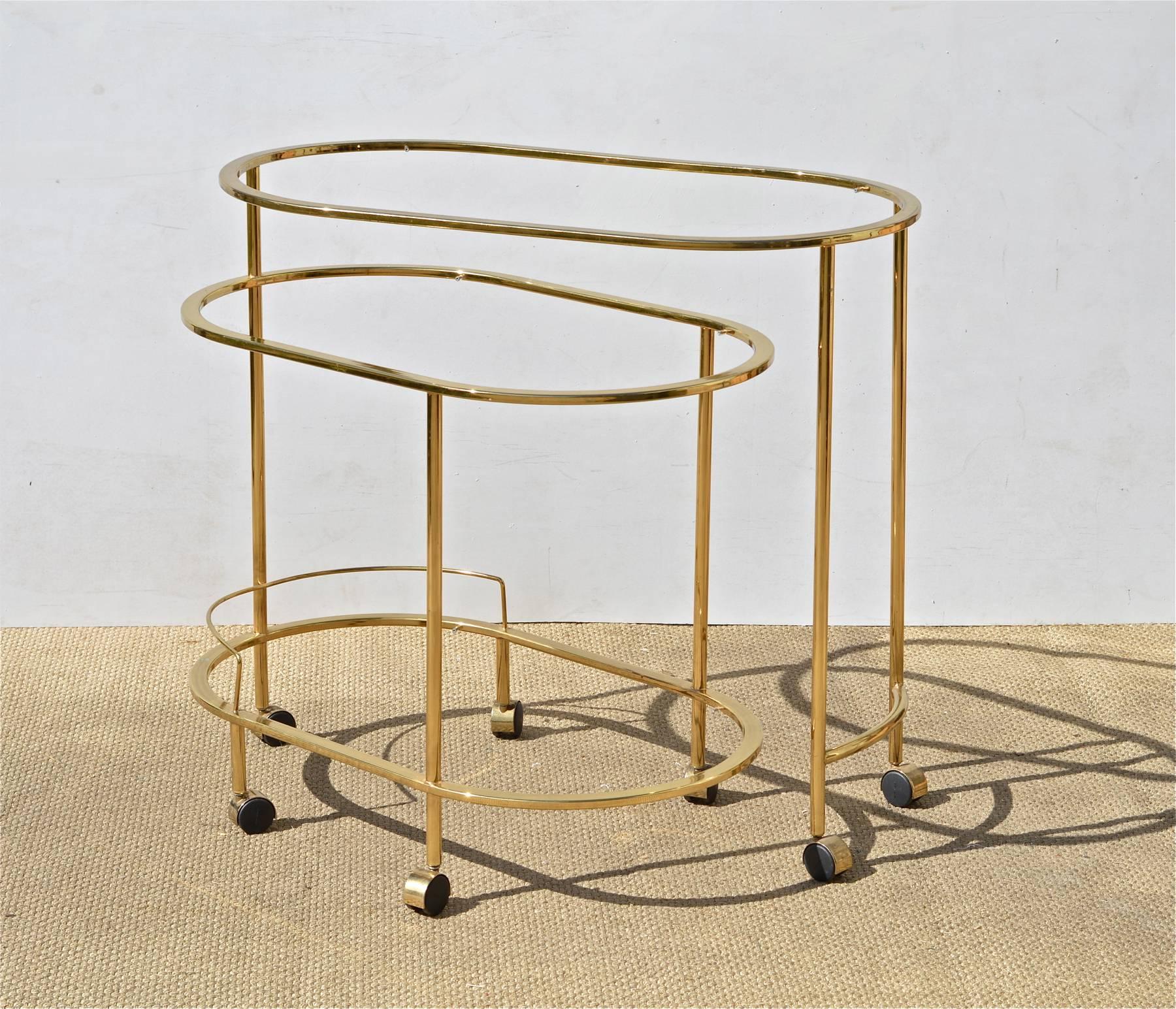 Brass and Glass Bar Cart in the Manner of Springer In Good Condition In Charlottesville, VA