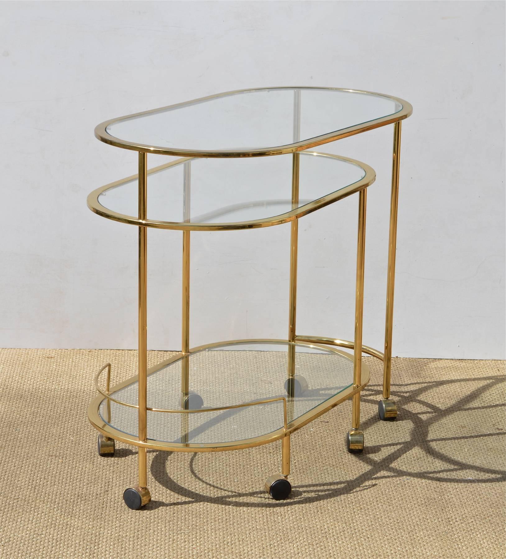 20th Century Brass and Glass Bar Cart in the Manner of Springer