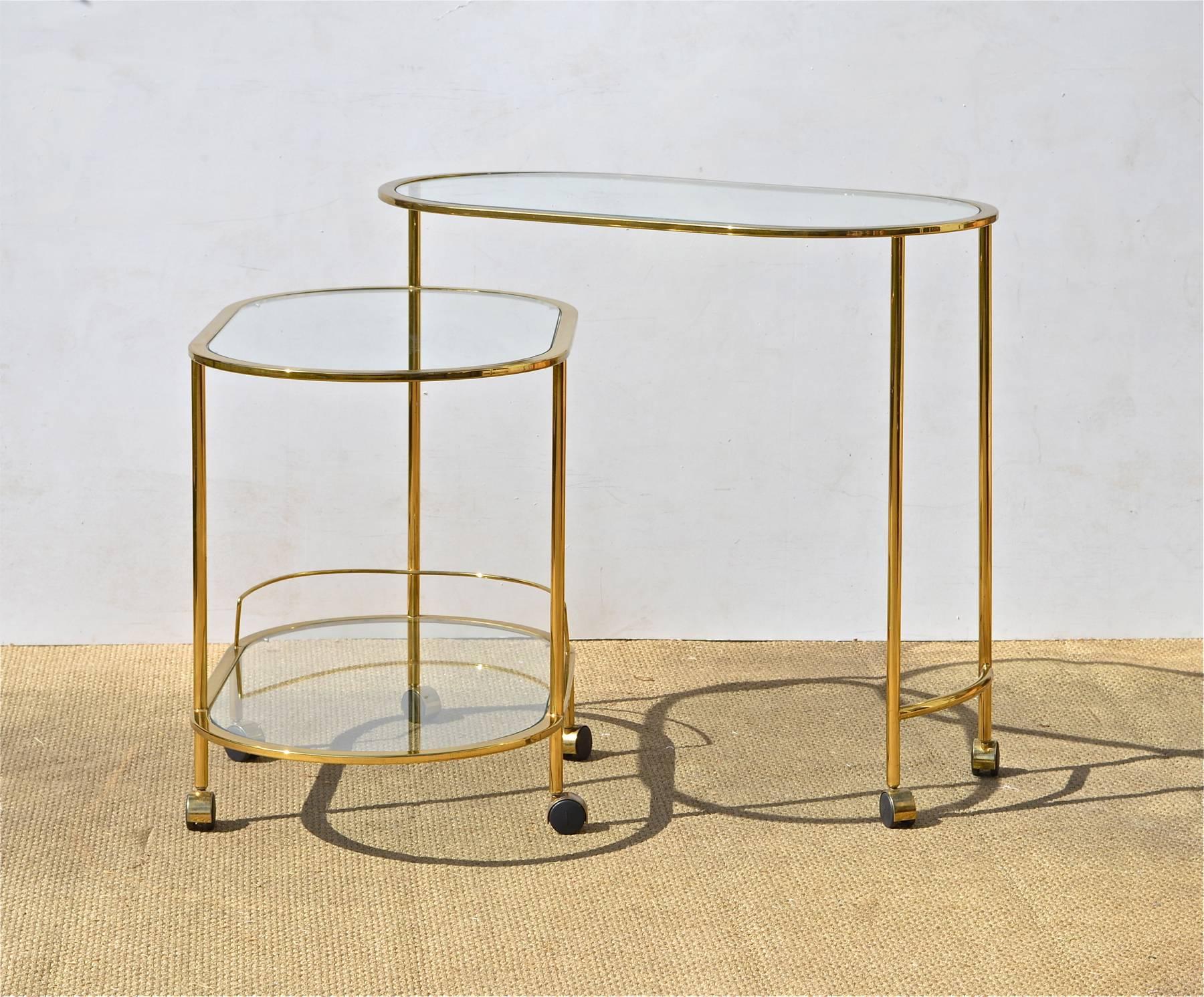 Brass and Glass Bar Cart in the Manner of Springer 1