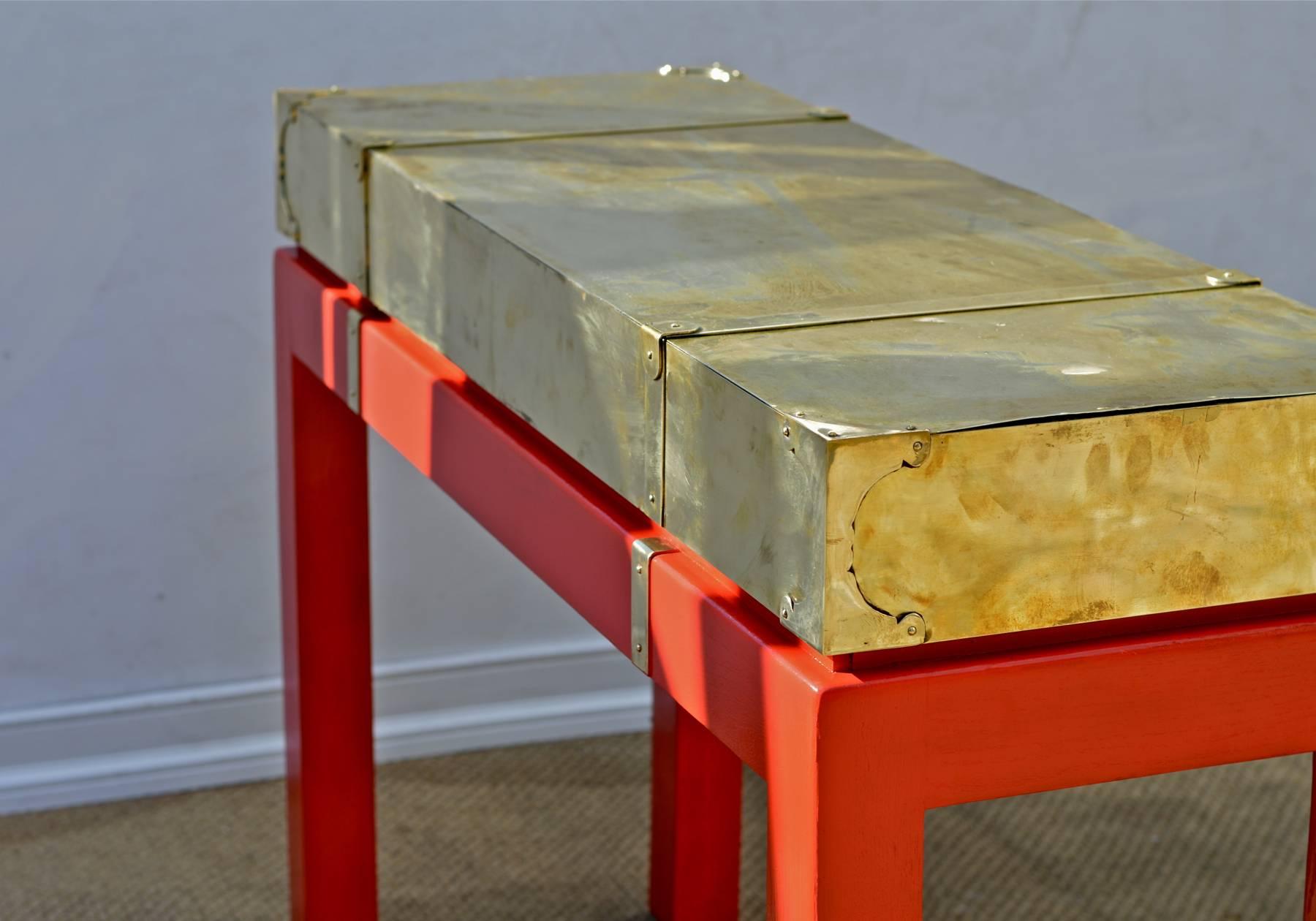 20th Century Brass Campaign Style Console in the Manner of Springer