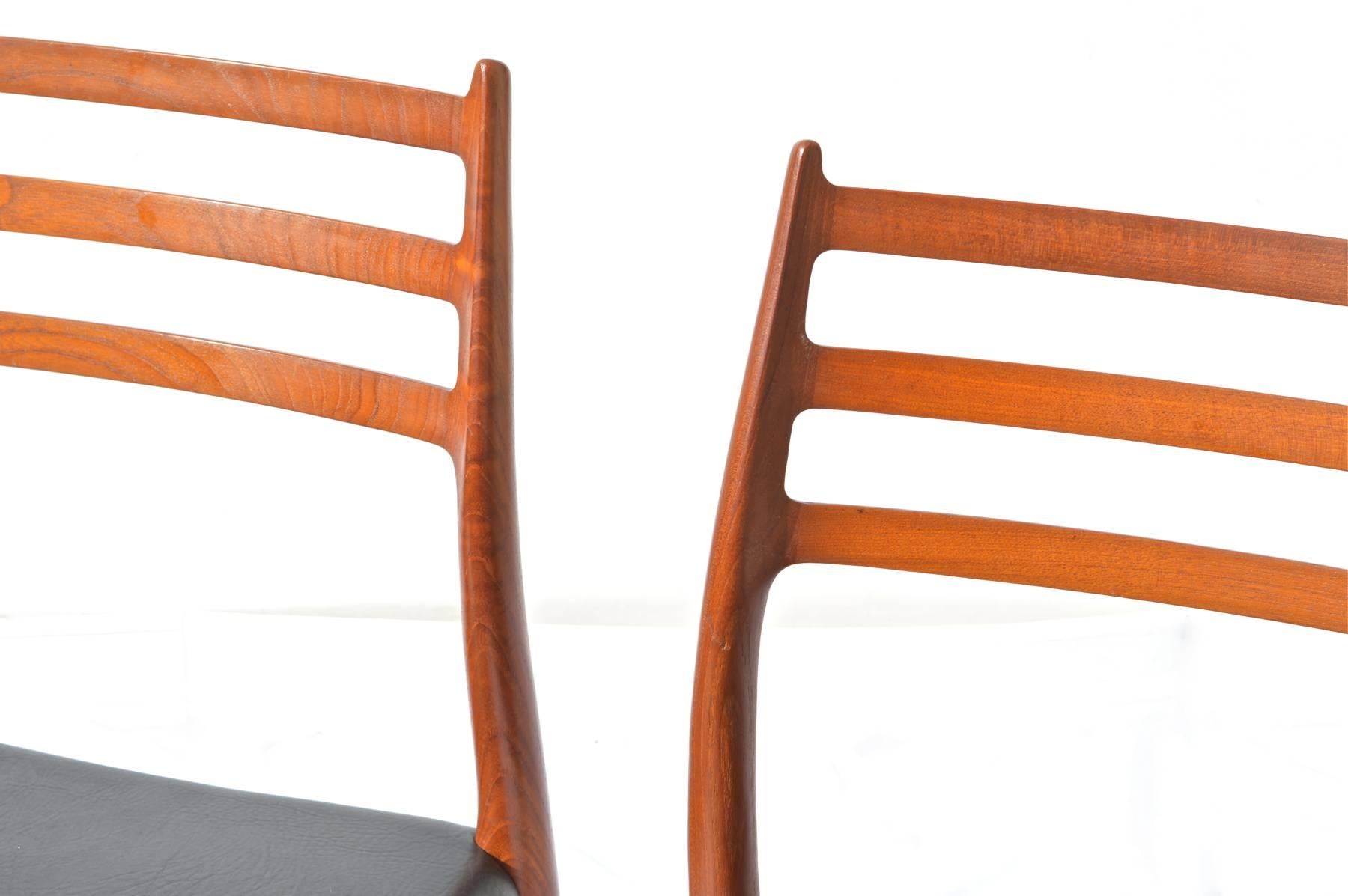 20th Century N.O. Moller Model 78 Danish Modern Dining Chairs in Teak, Pair For Sale