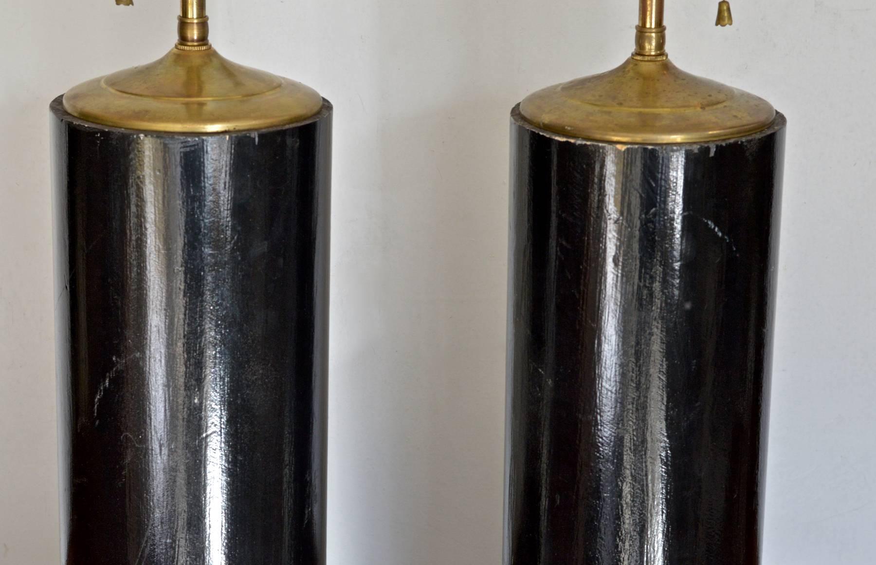 Cast Ebonized Architectural Column Lamps, Pair For Sale