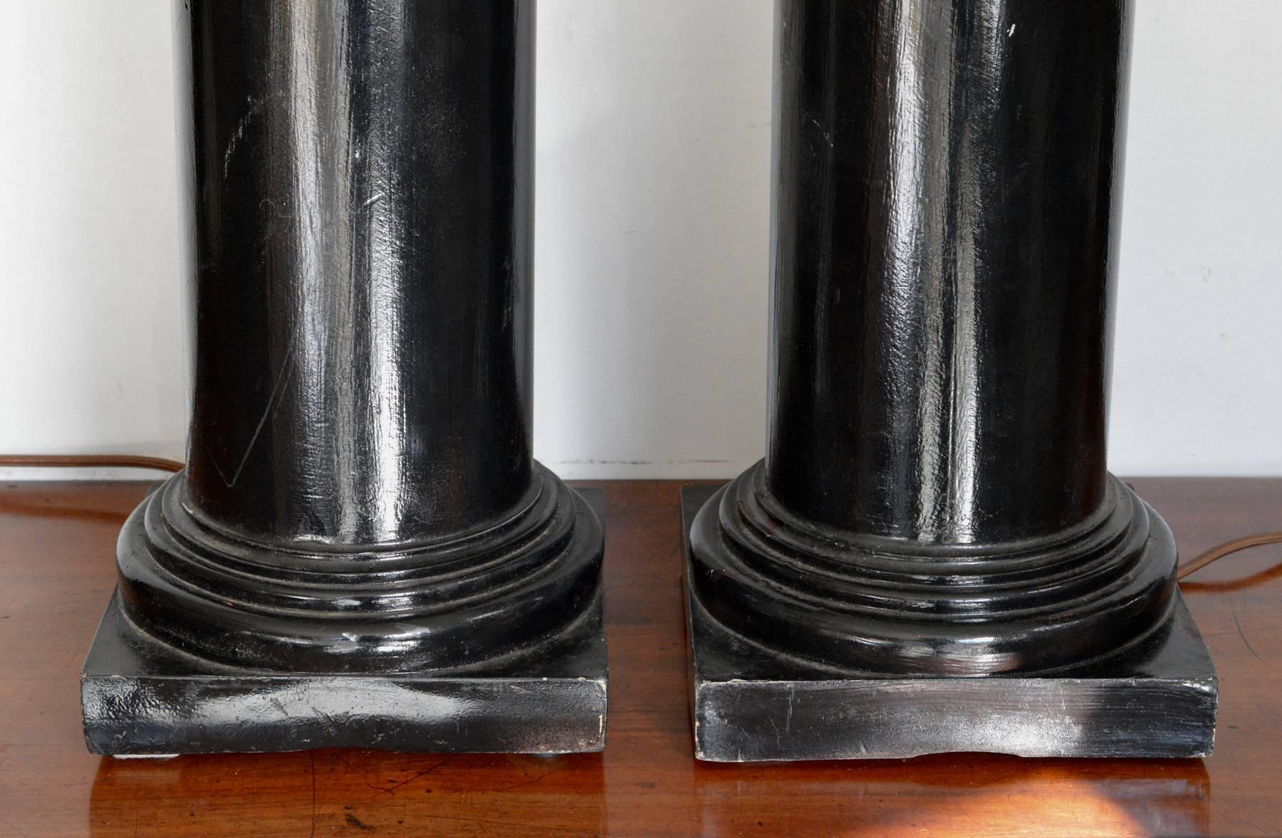 Ebonized Architectural Column Lamps, Pair In Good Condition For Sale In Charlottesville, VA