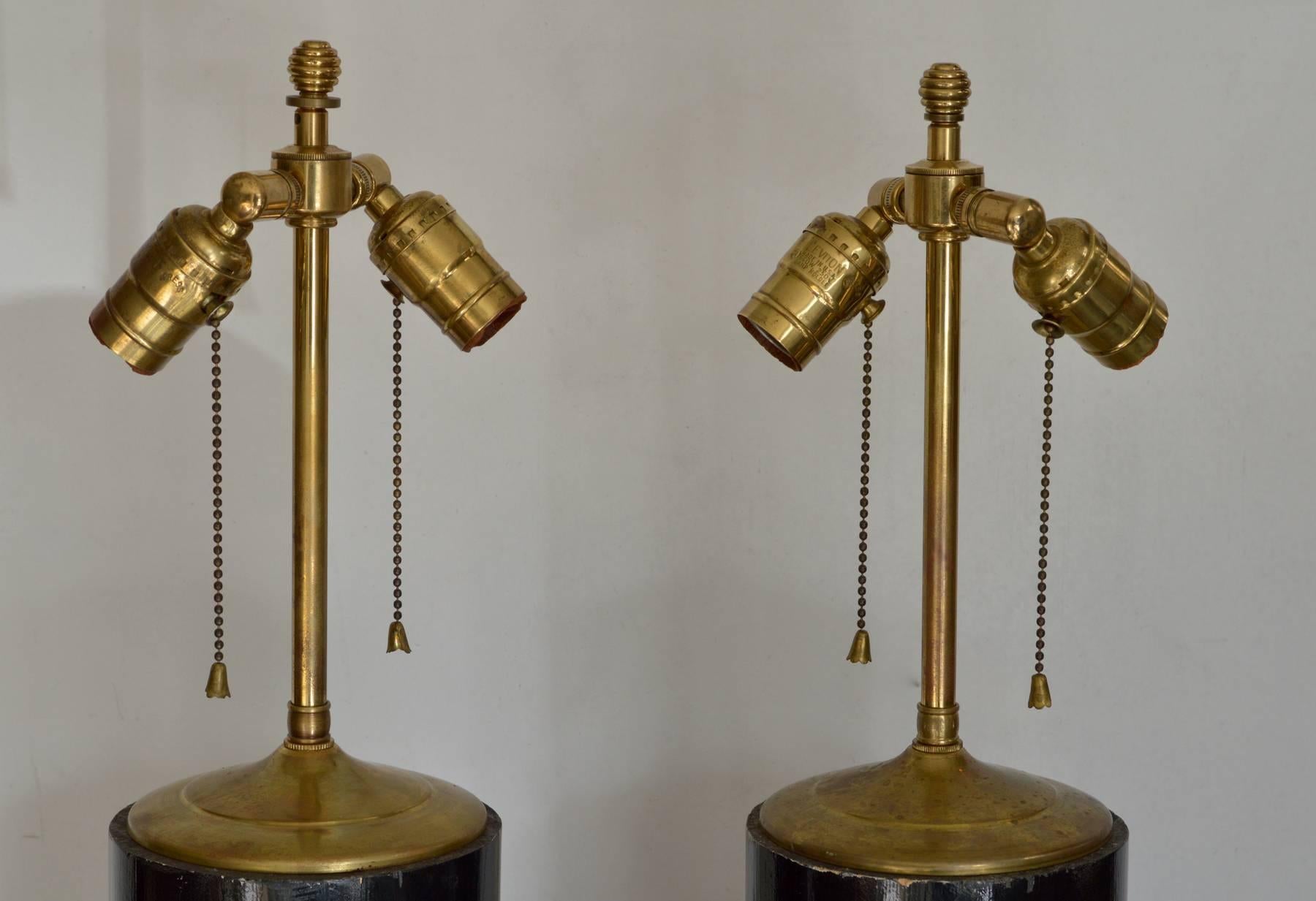 Neoclassical Ebonized Architectural Column Lamps, Pair For Sale