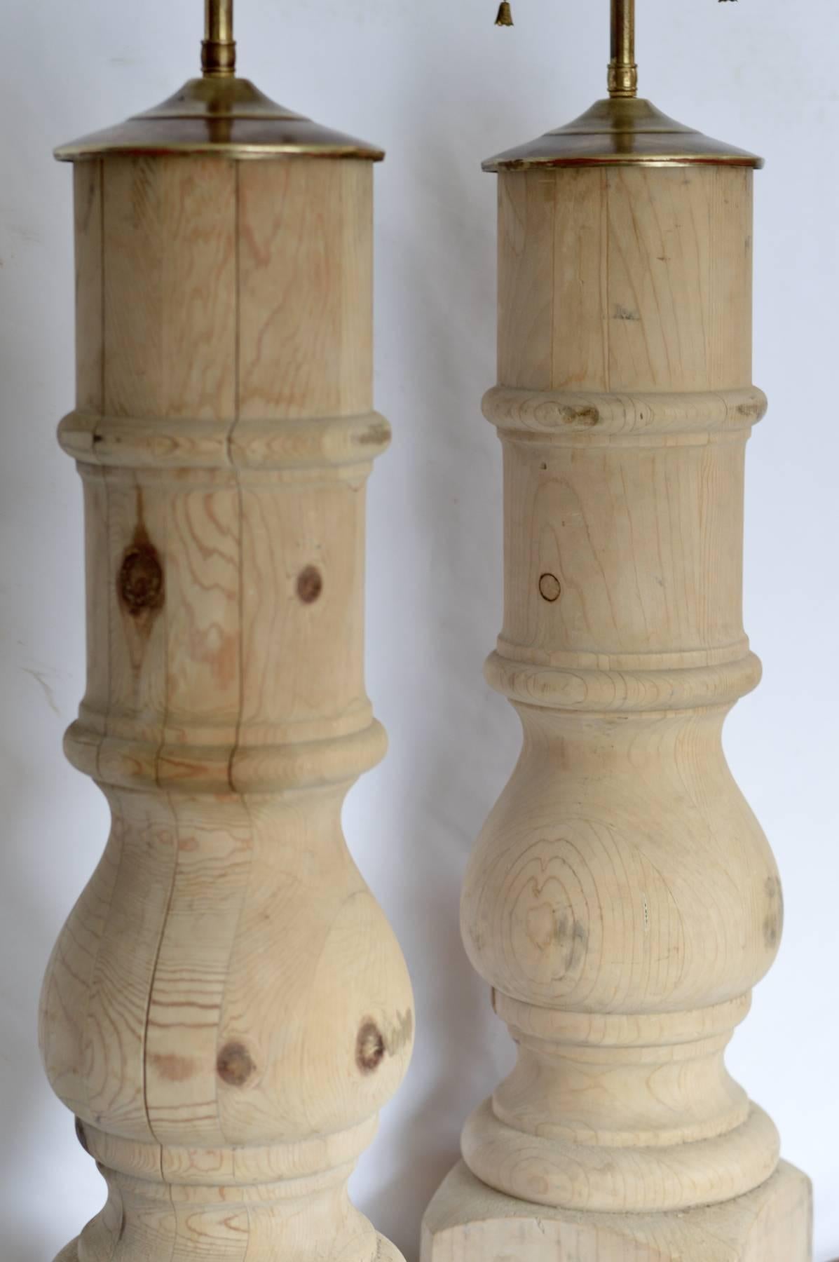 20th Century  Pine Architectural Table Lamps, Pair
