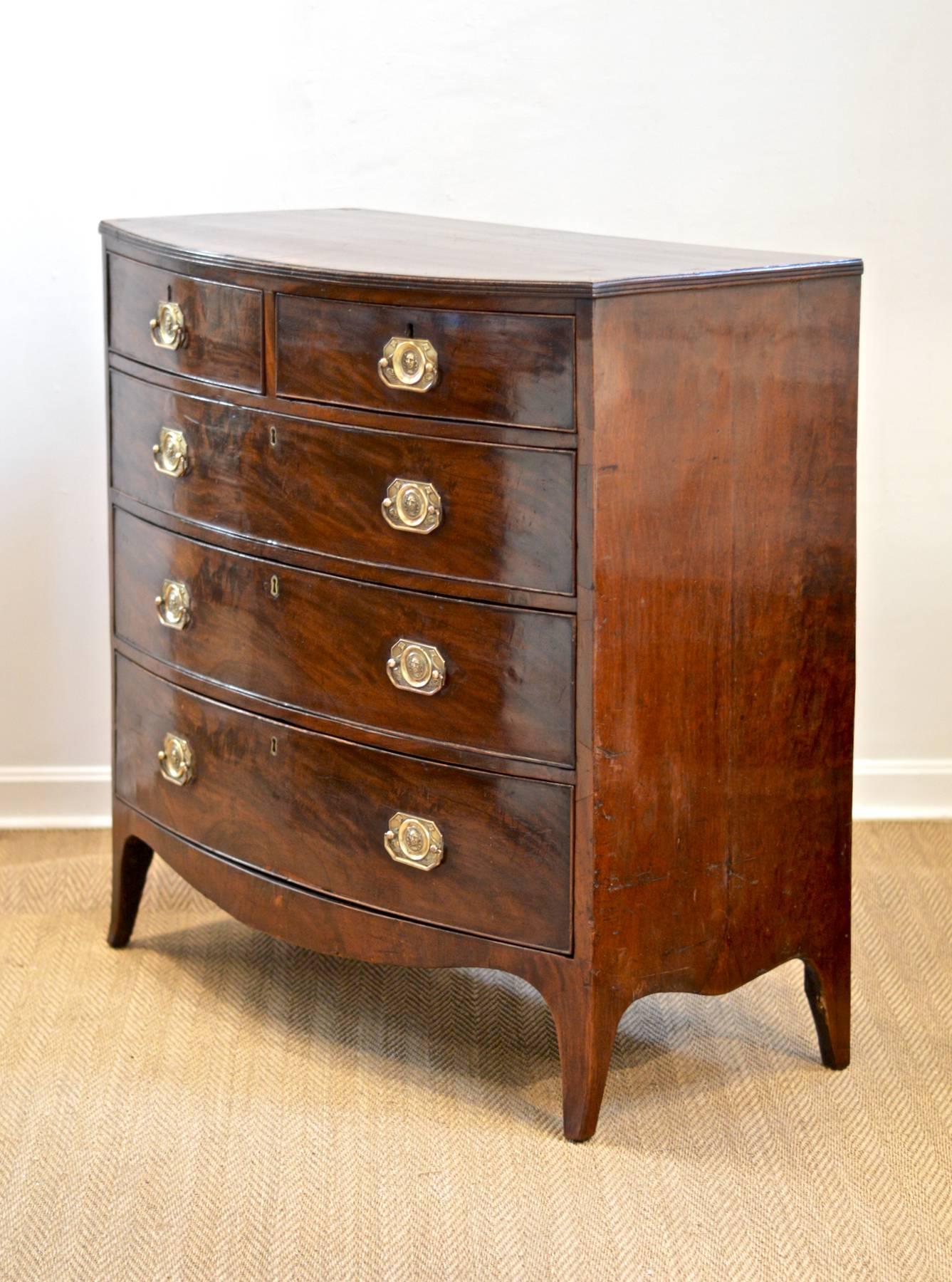 George IV Georgian Bowfront Chest of Drawers of Mahogany with Rare Brasses
