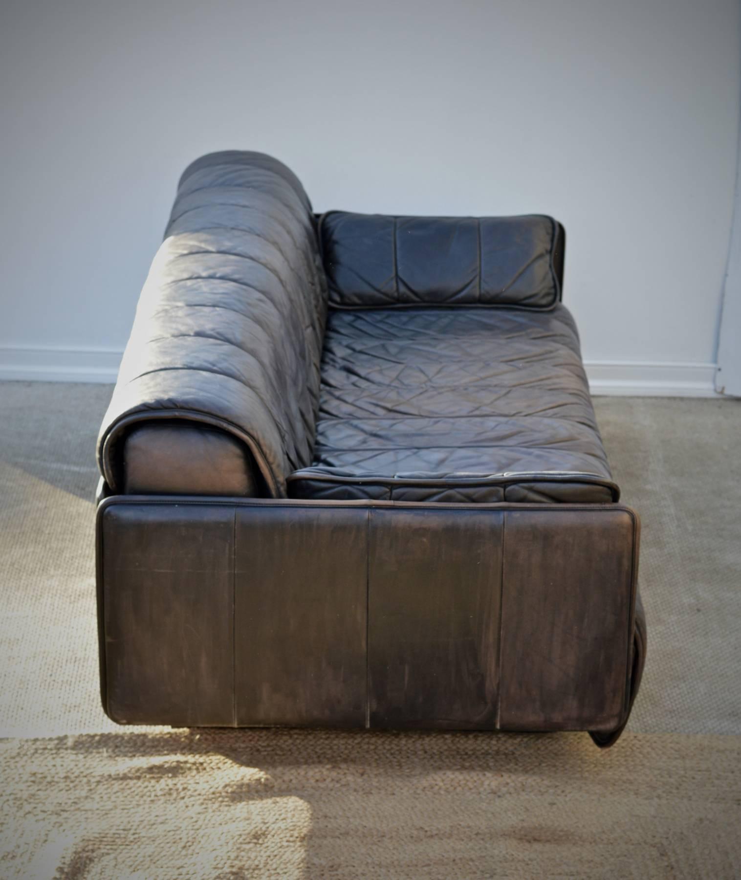 20th Century Vintage De Sede Sofa in a Patinated Brown Leather