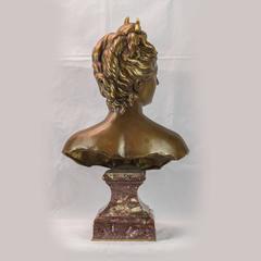 Fine Patinated Bronze Bust of Diana the Huntress on a Violet Marble Base