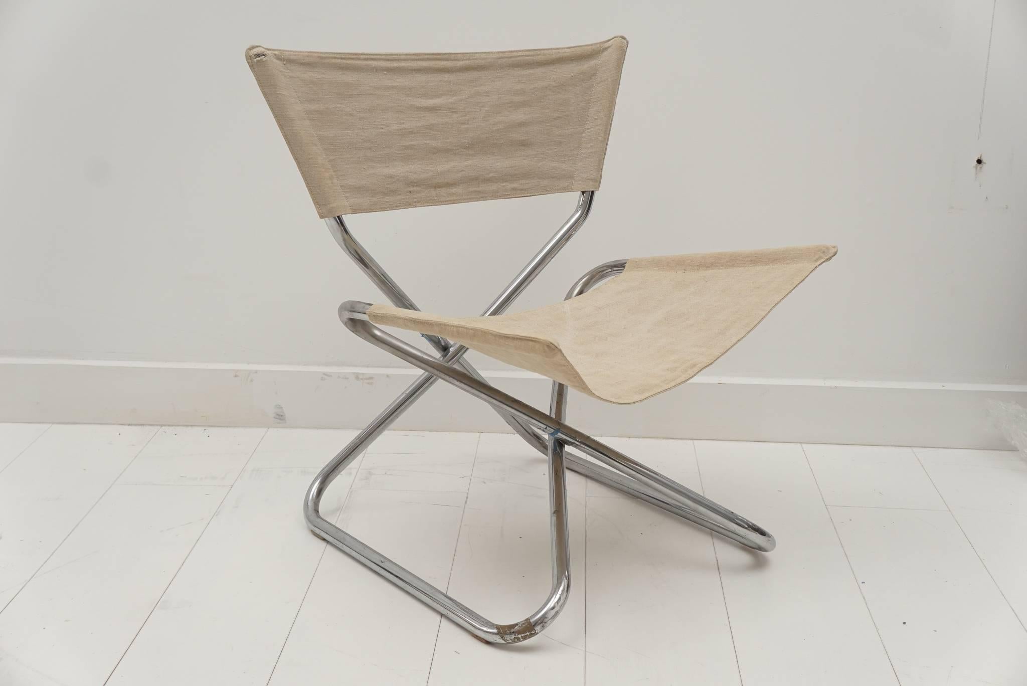 Modern Vintage Polished Chrome Tubular Folding Chair For Sale