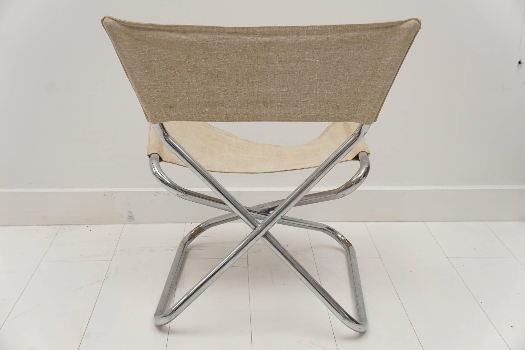 American Vintage Polished Chrome Tubular Folding Chair For Sale
