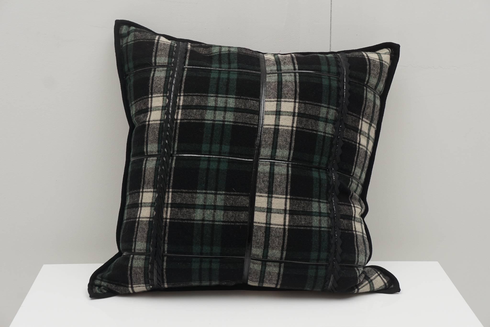 American Pair of Tartan Pattern Pillows For Sale