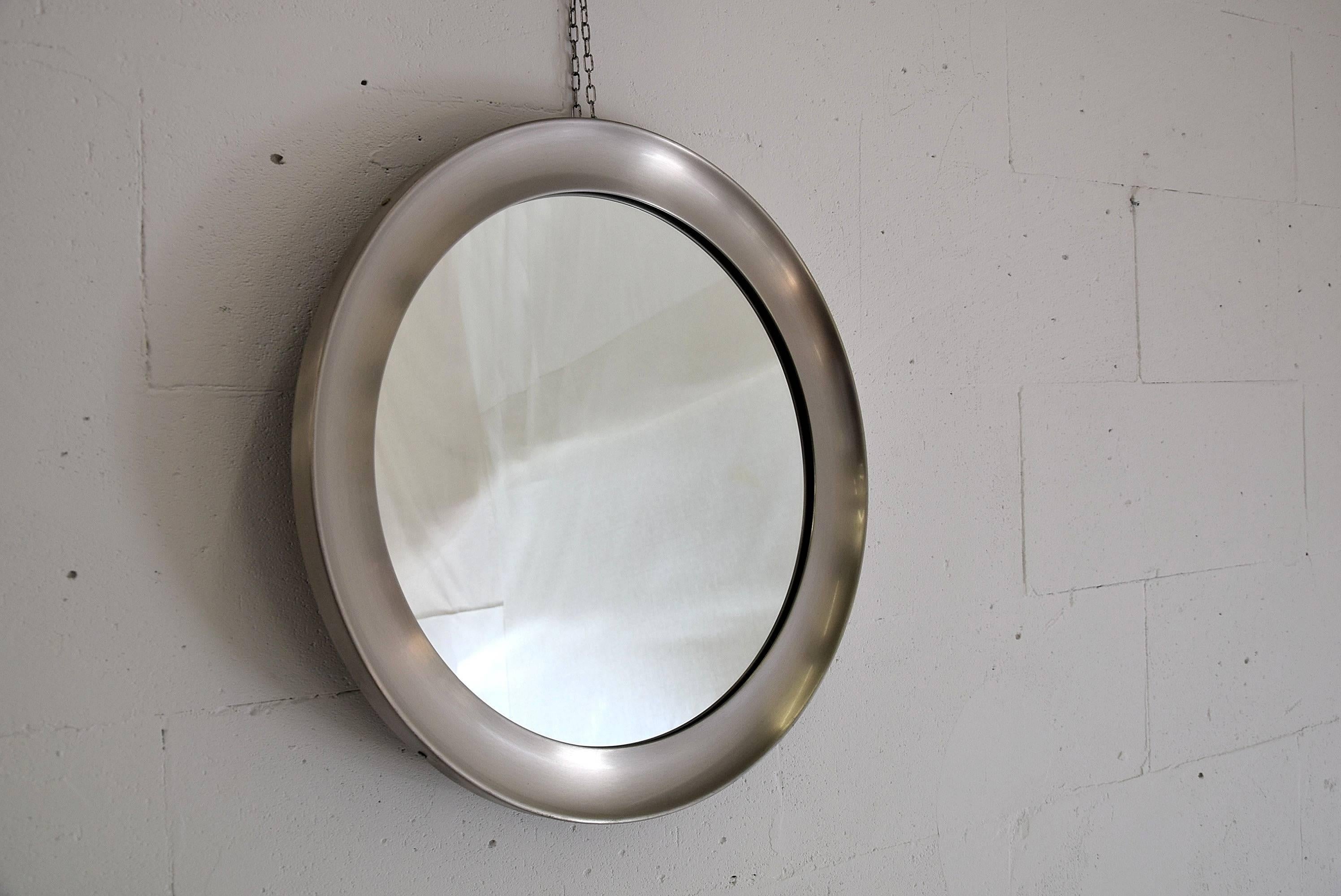 Brushed Mid century modern steel Mirror by Sergio Mazza for Artemide For Sale