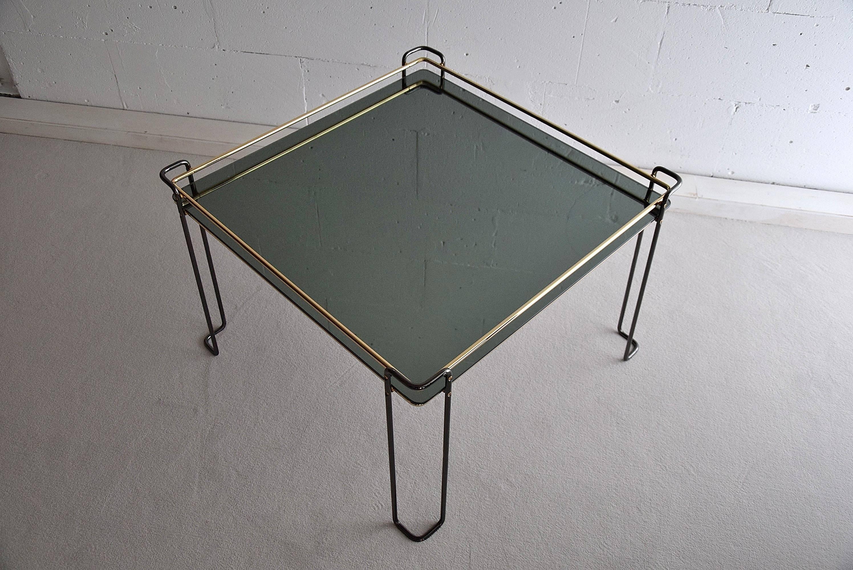 1970's Italian Green Smoke Glass Side Table For Sale 1