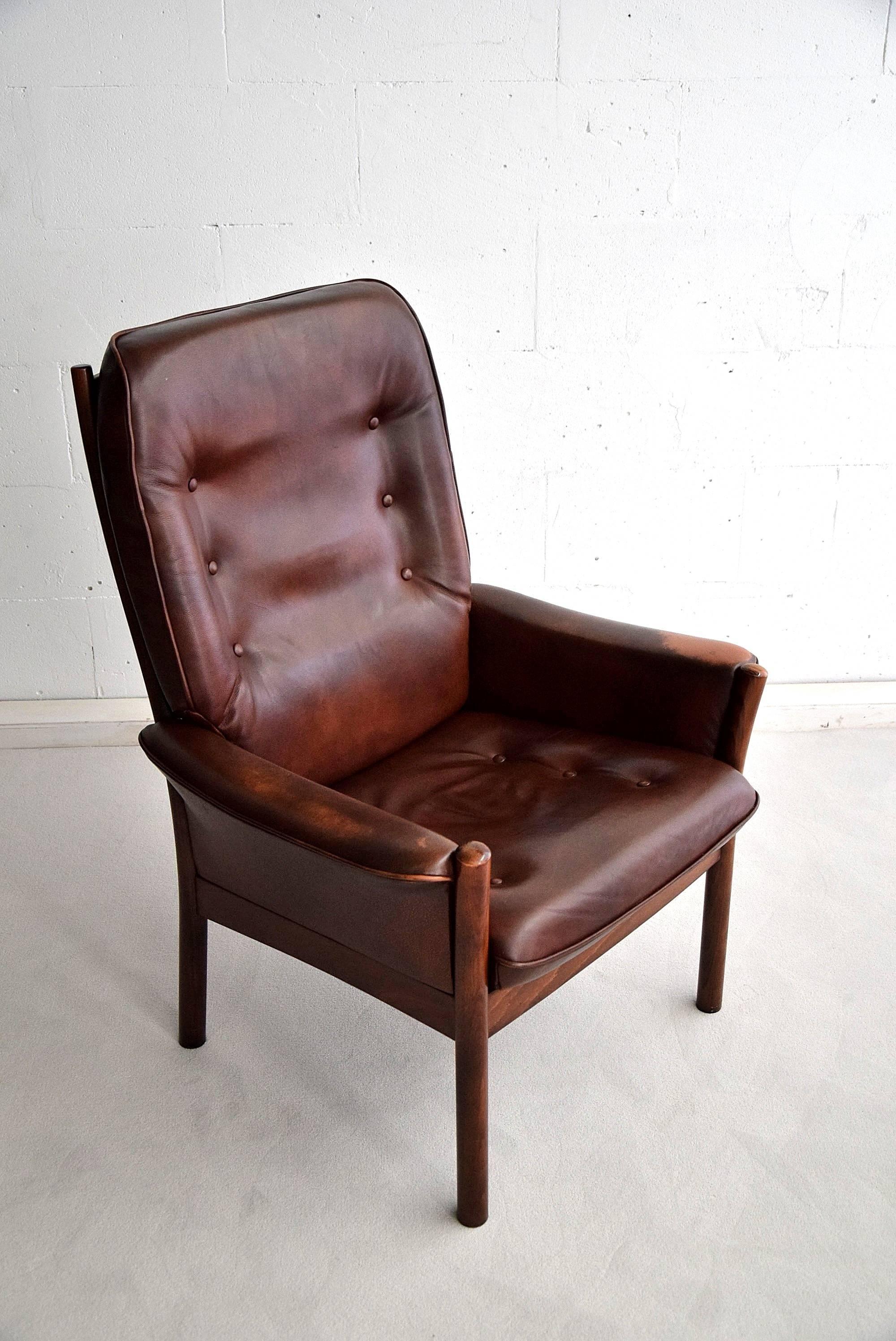 Swedish Göte Möbler 1970s Leather Lounge Chair