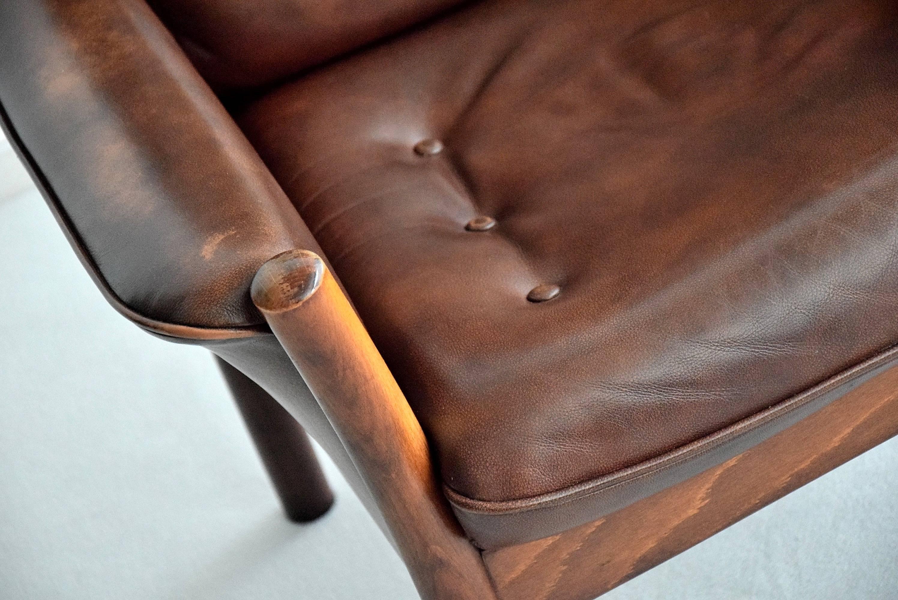 Göte Möbler 1970s Leather Lounge Chair In Excellent Condition In Weesp, NL