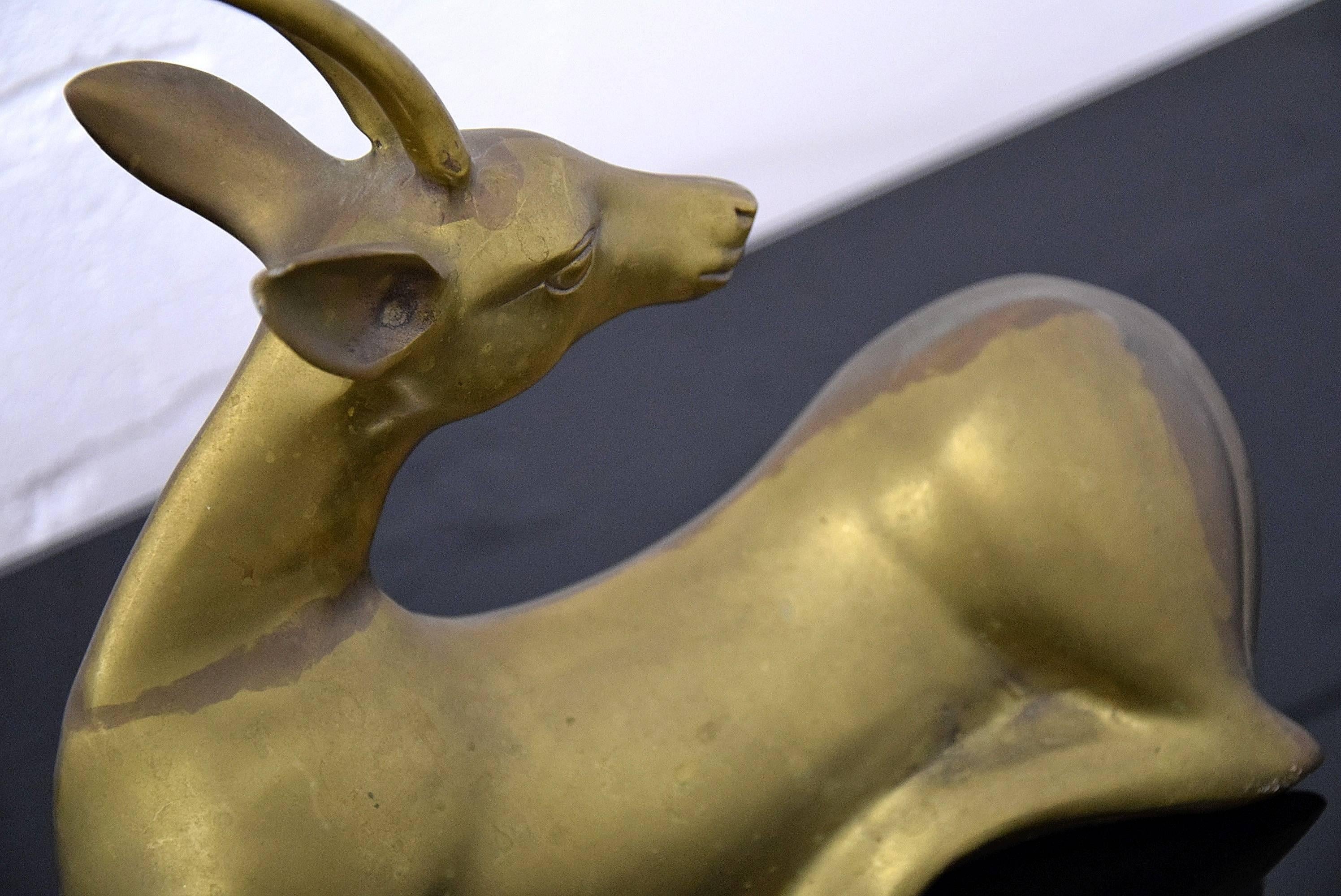 French Antelope 1960s Brass Sculpture