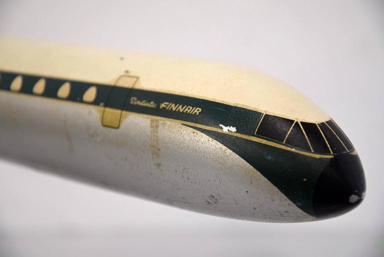 Big metal mid century modern Caravelle Finnair airplane model produced in Berlin by Schaarschmidt Modellbau.
This Finnair is in beautiful vintage condition and has been part of my private collection for over 10 years.

Measurements: W 69 x L 65 x H