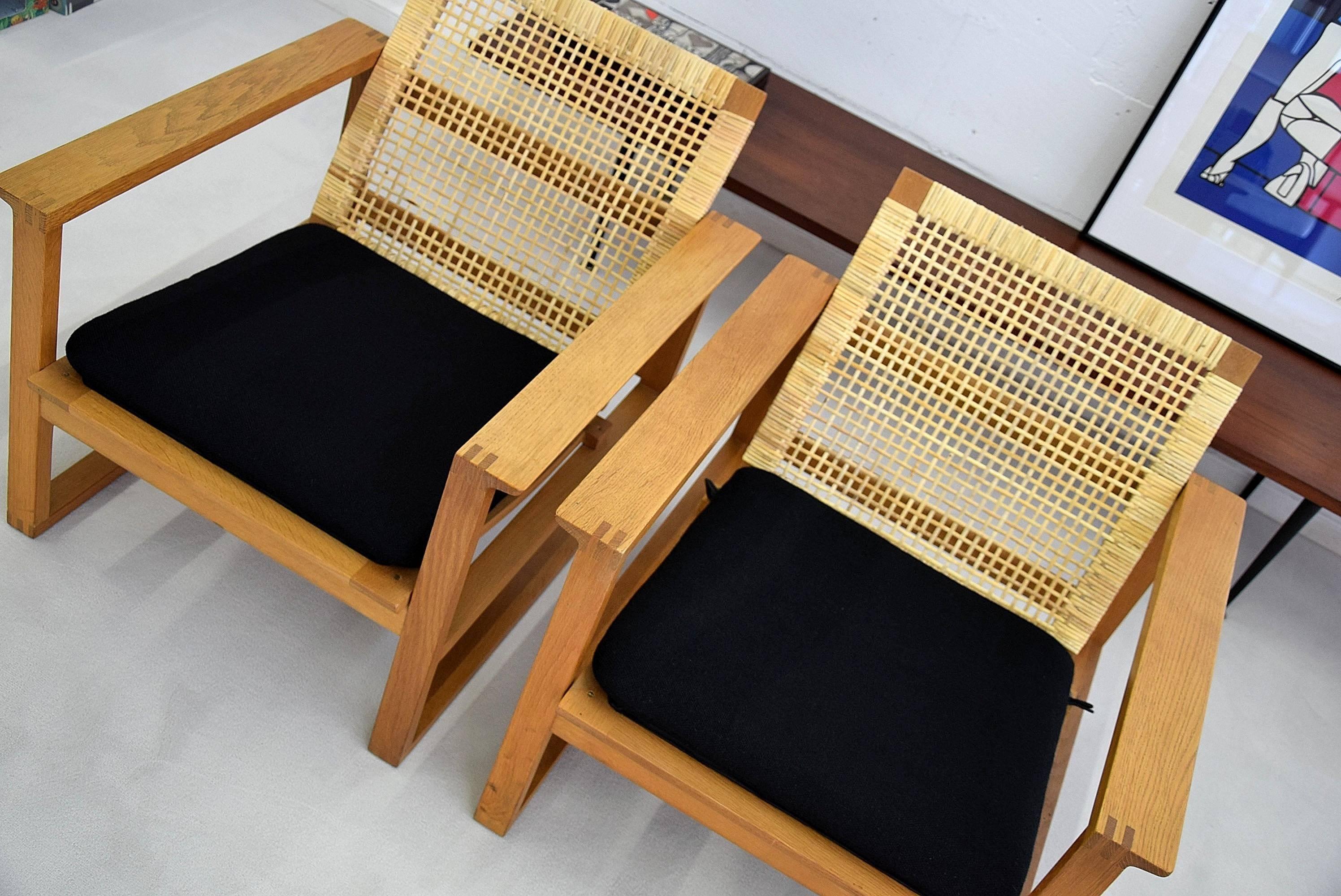 Danish Børge Mogensen, Pair of Oak and Cane Lounge Chairs