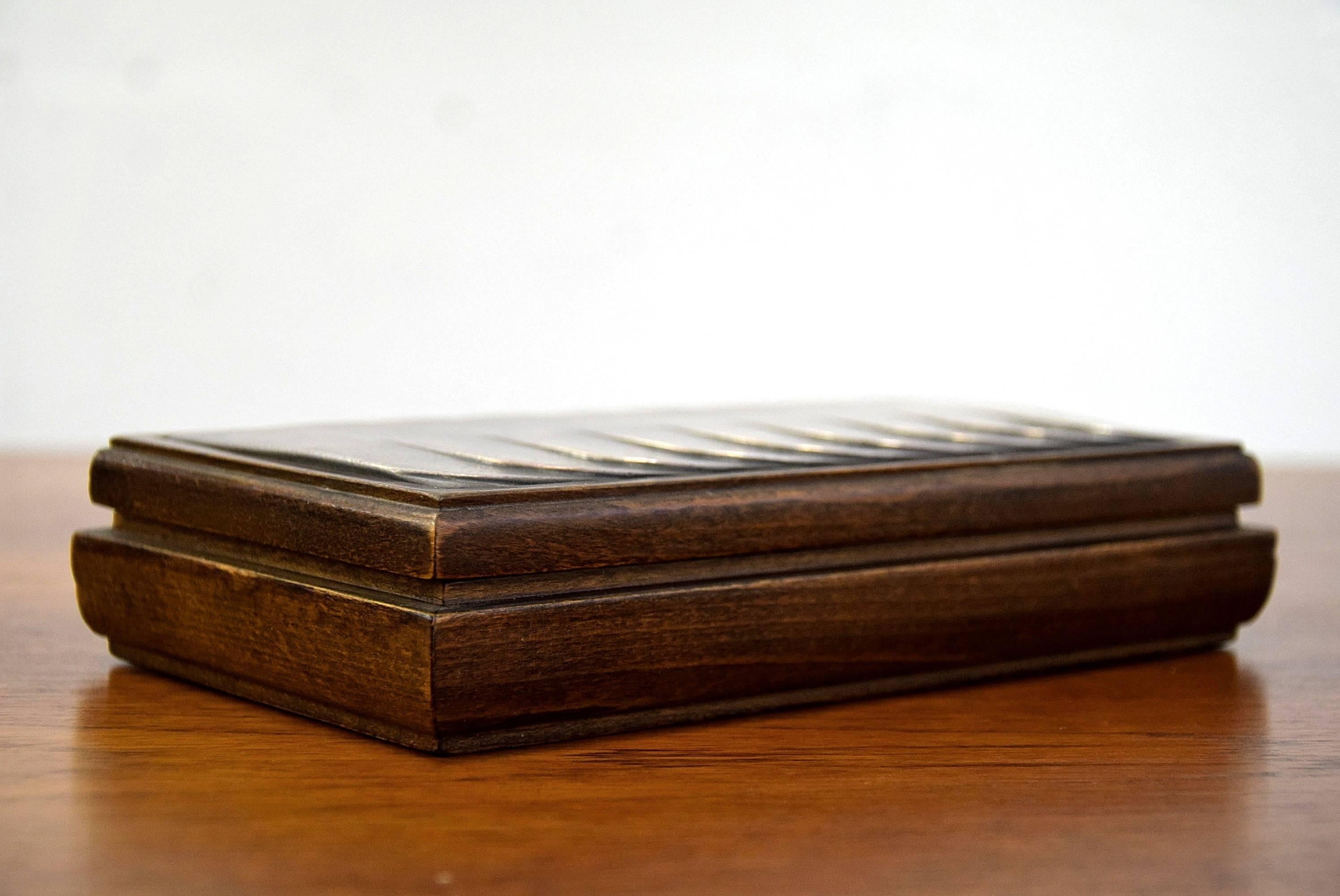Mid-20th Century Brunel 1960s Silver and Wood Cigarette Box
