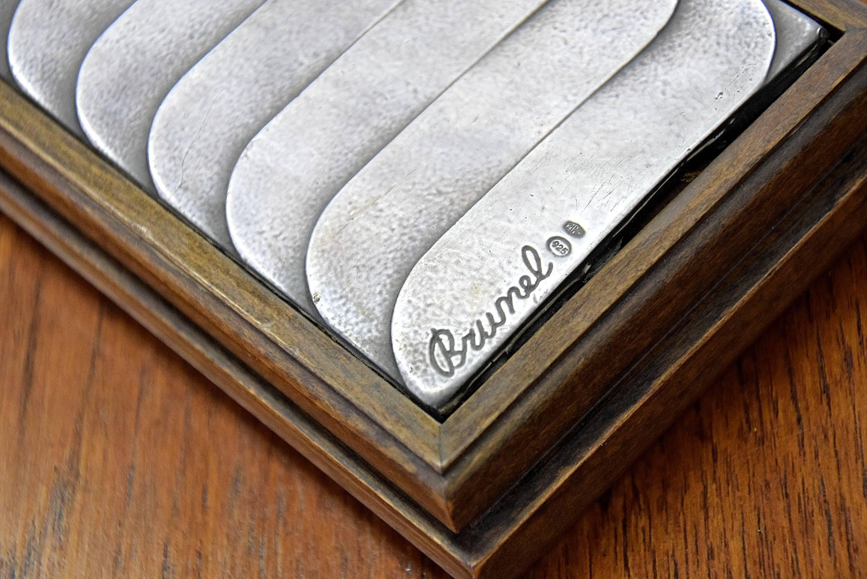 Brunel 1960s Silver and Wood Cigarette Box 1