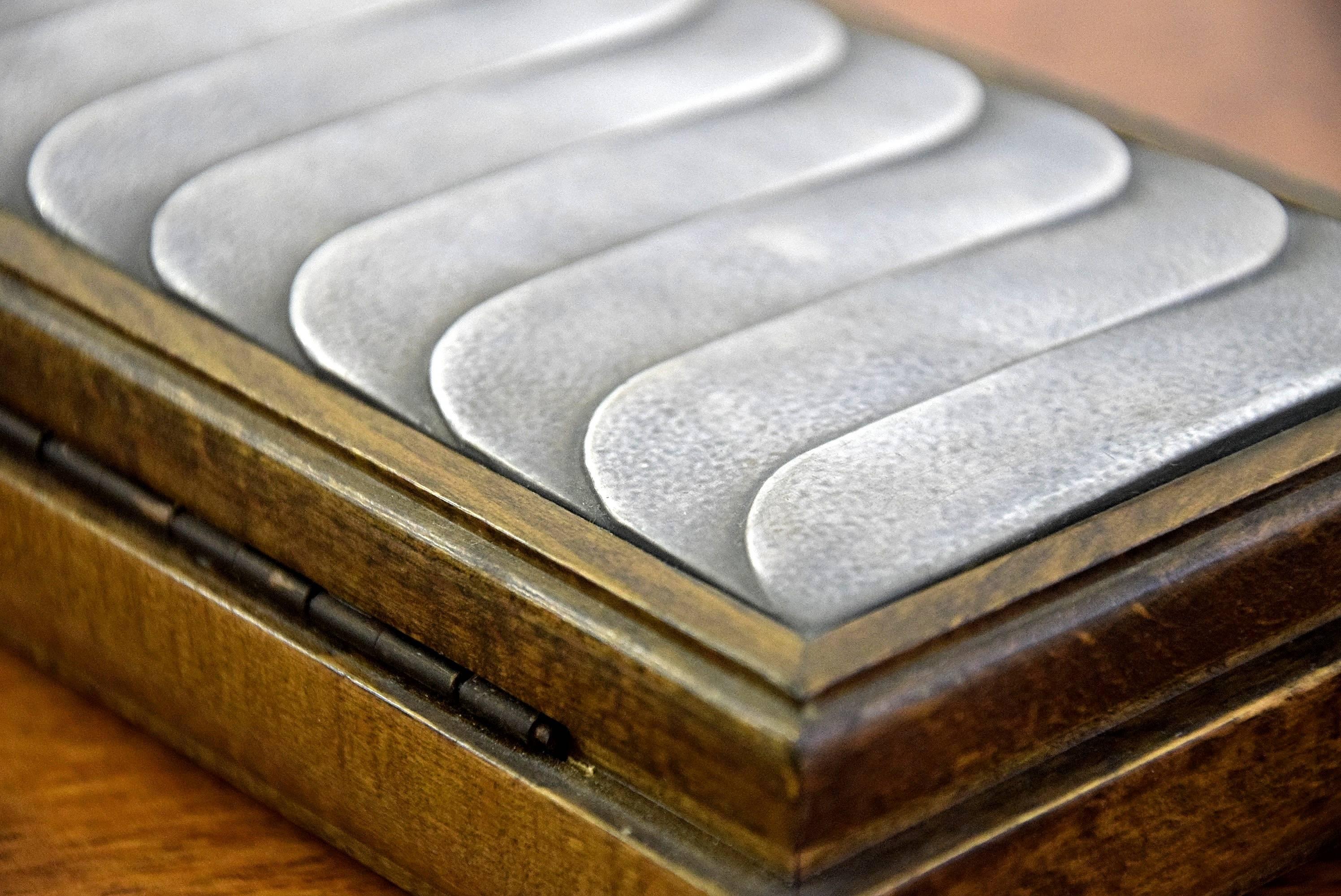 Italian Brunel 1960s Silver and Wood Cigarette Box