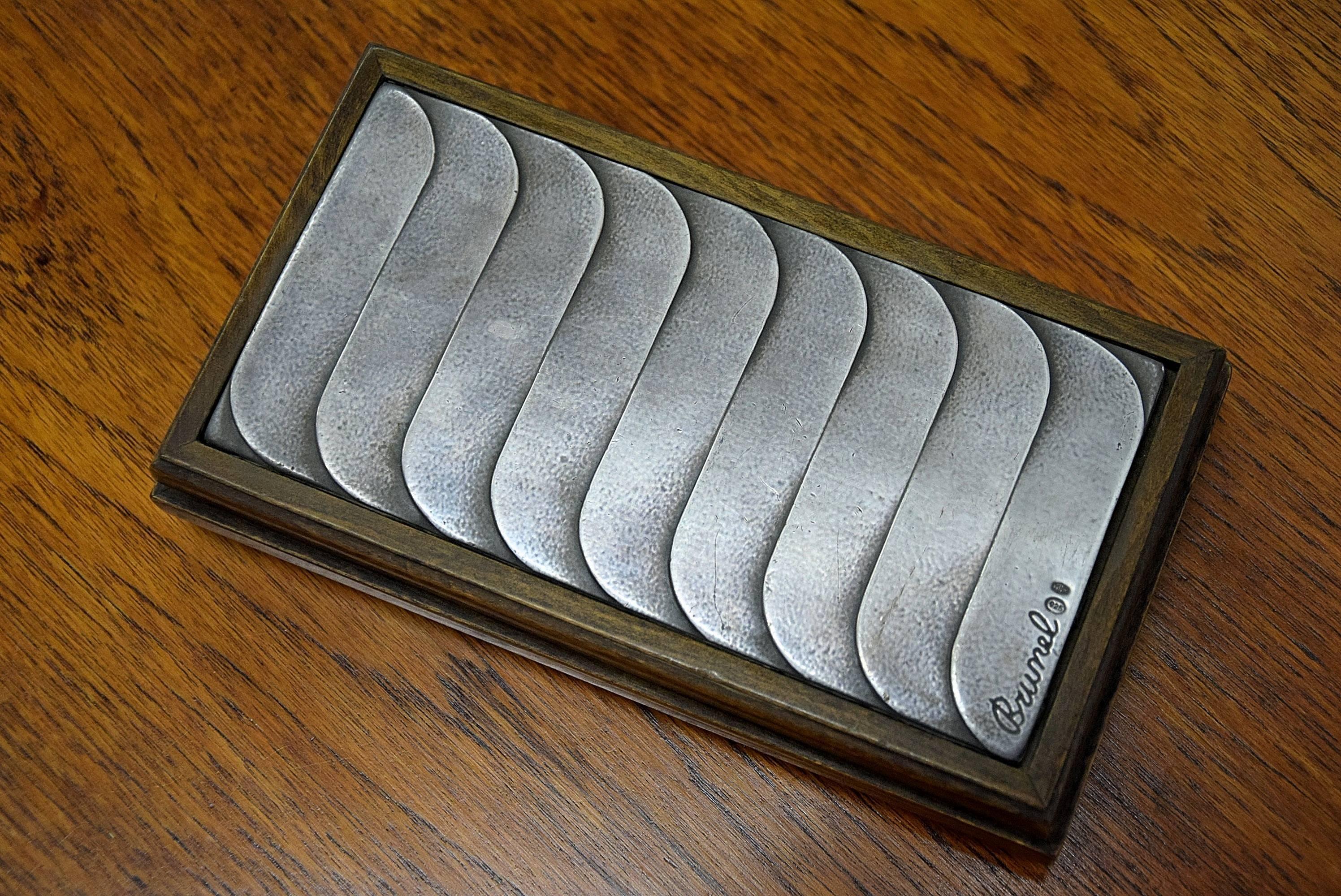 Brunel 1960s Silver and Wood Cigarette Box 3