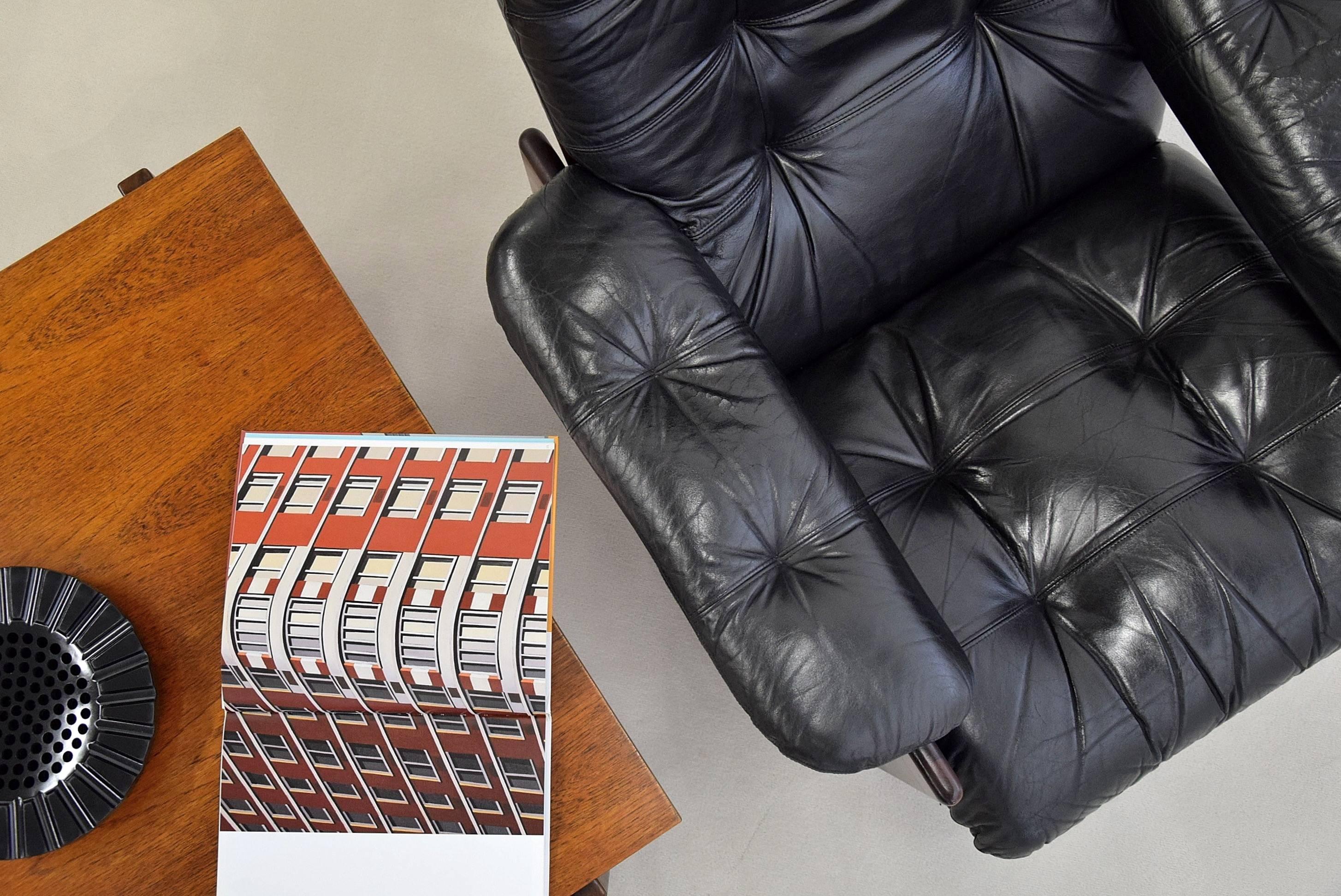 Coja High Back Leather and Mahogany Lounge Chair 2
