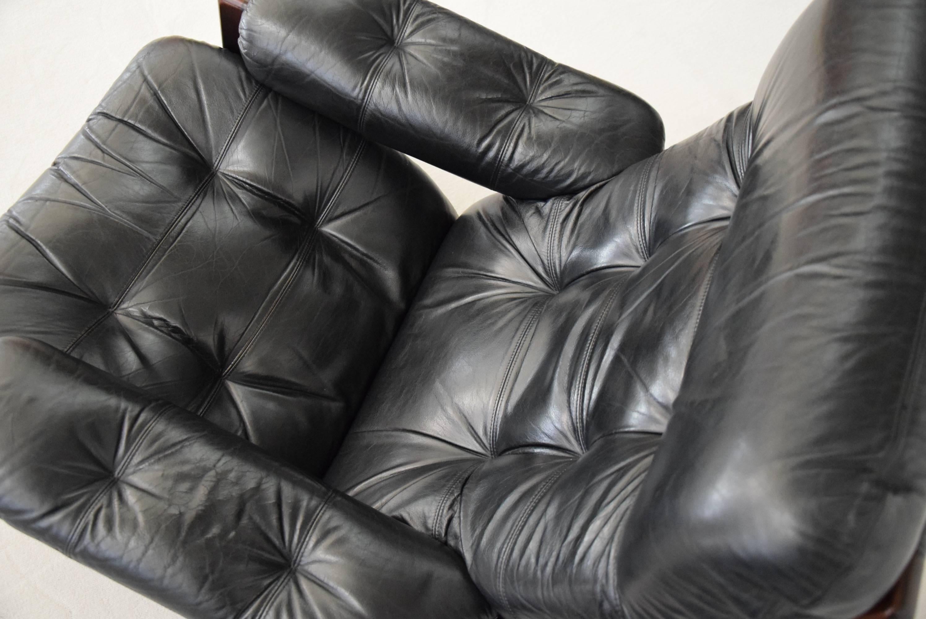 Dutch Coja High Back Leather and Mahogany Lounge Chair