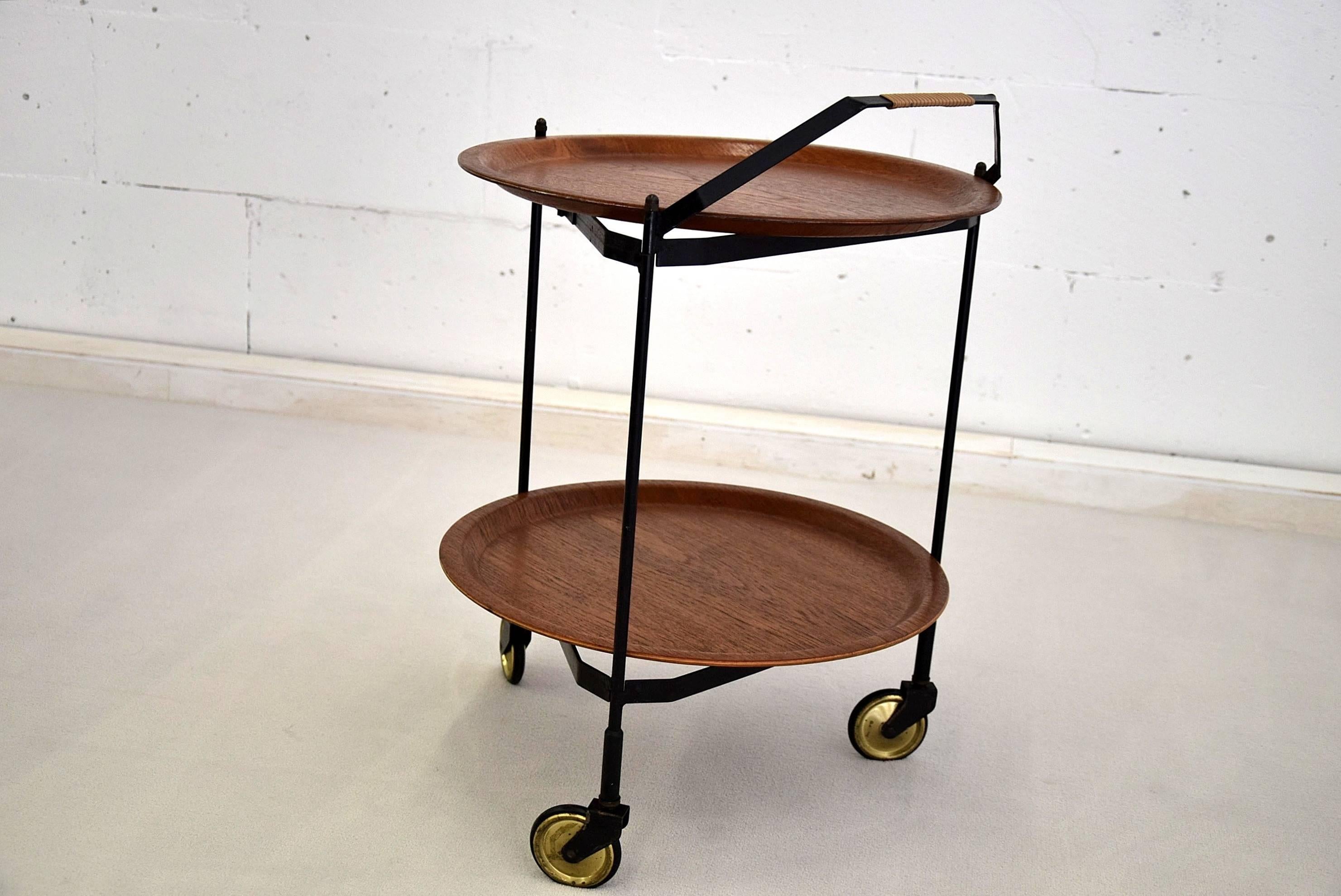 Mid-Century Modern Teak 1960s Foldable Bar Trolley