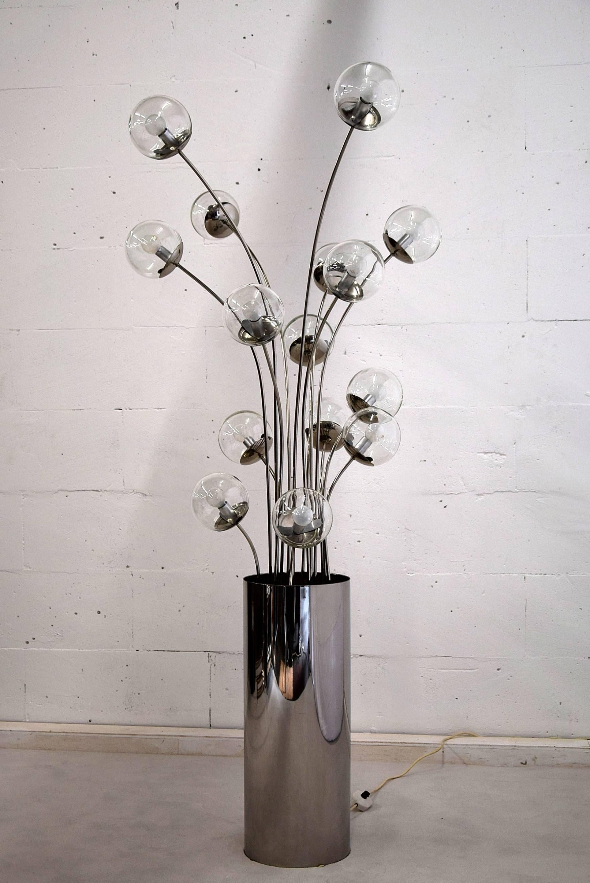 Glass Mid Century Modern Chrome Italian Floor Lamp