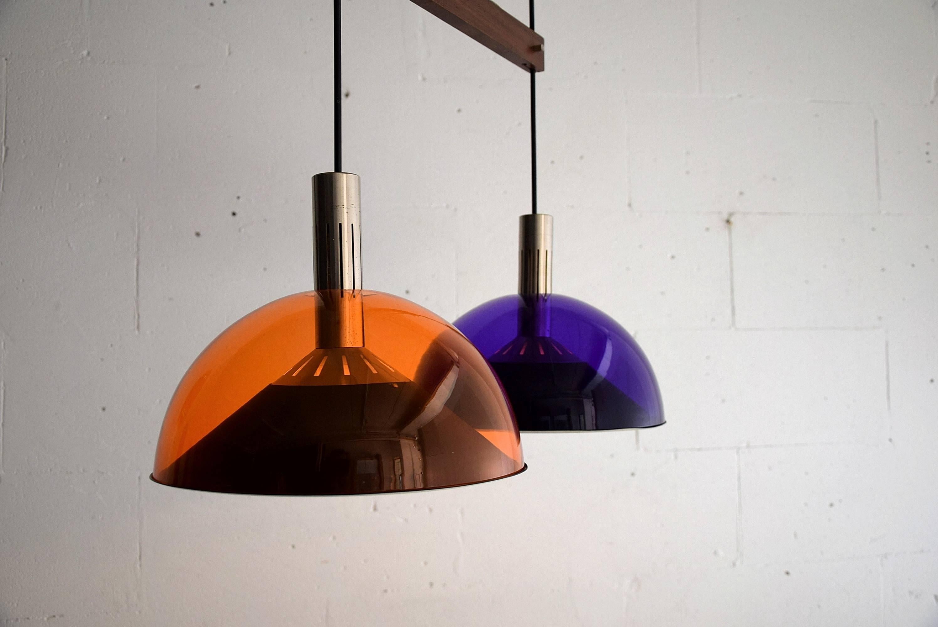 Italian Stilnovo Mid century Modern Purple and Orange Ceiling Lamp