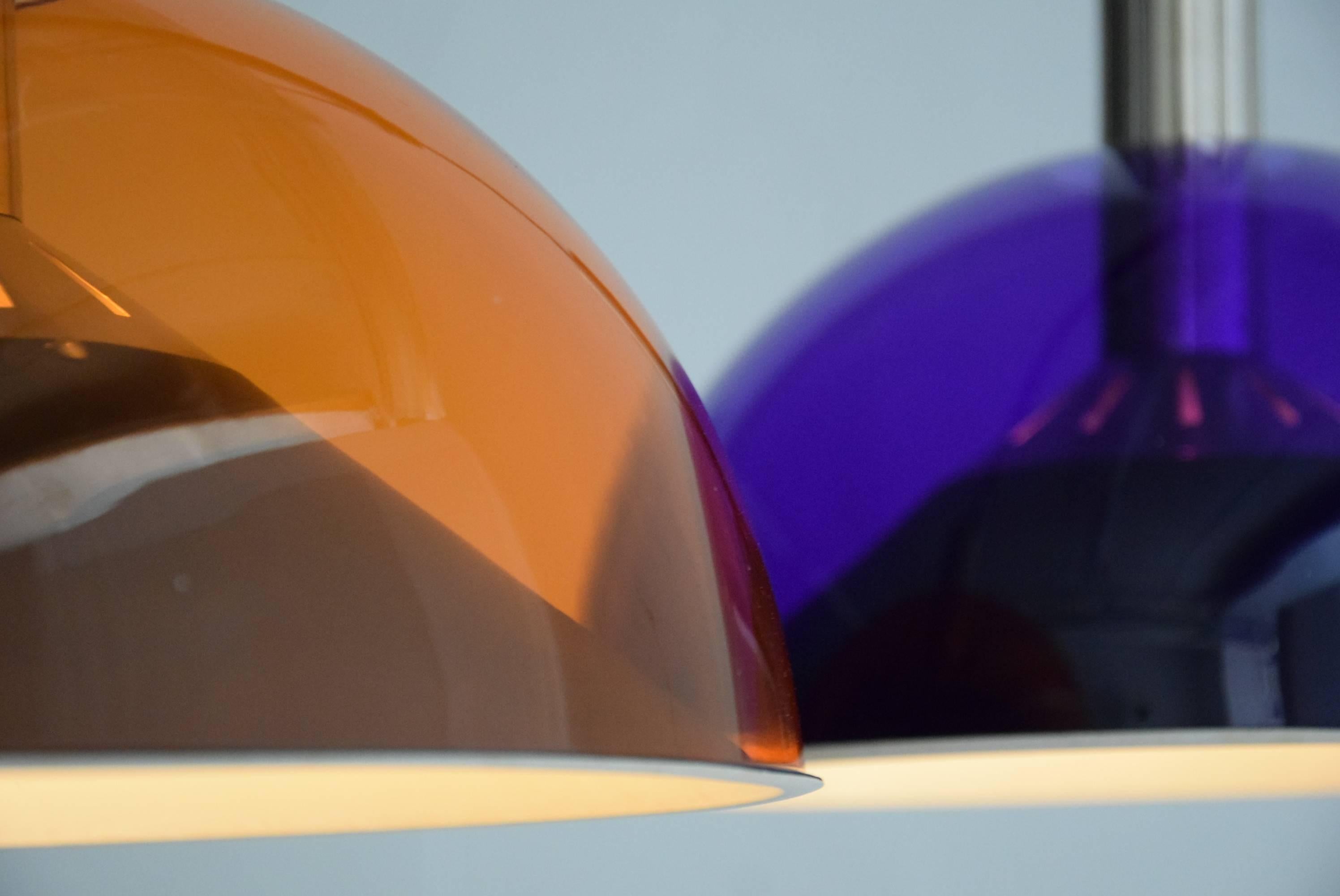 Stilnovo Mid century Modern Purple and Orange Ceiling Lamp In Good Condition In Weesp, NL