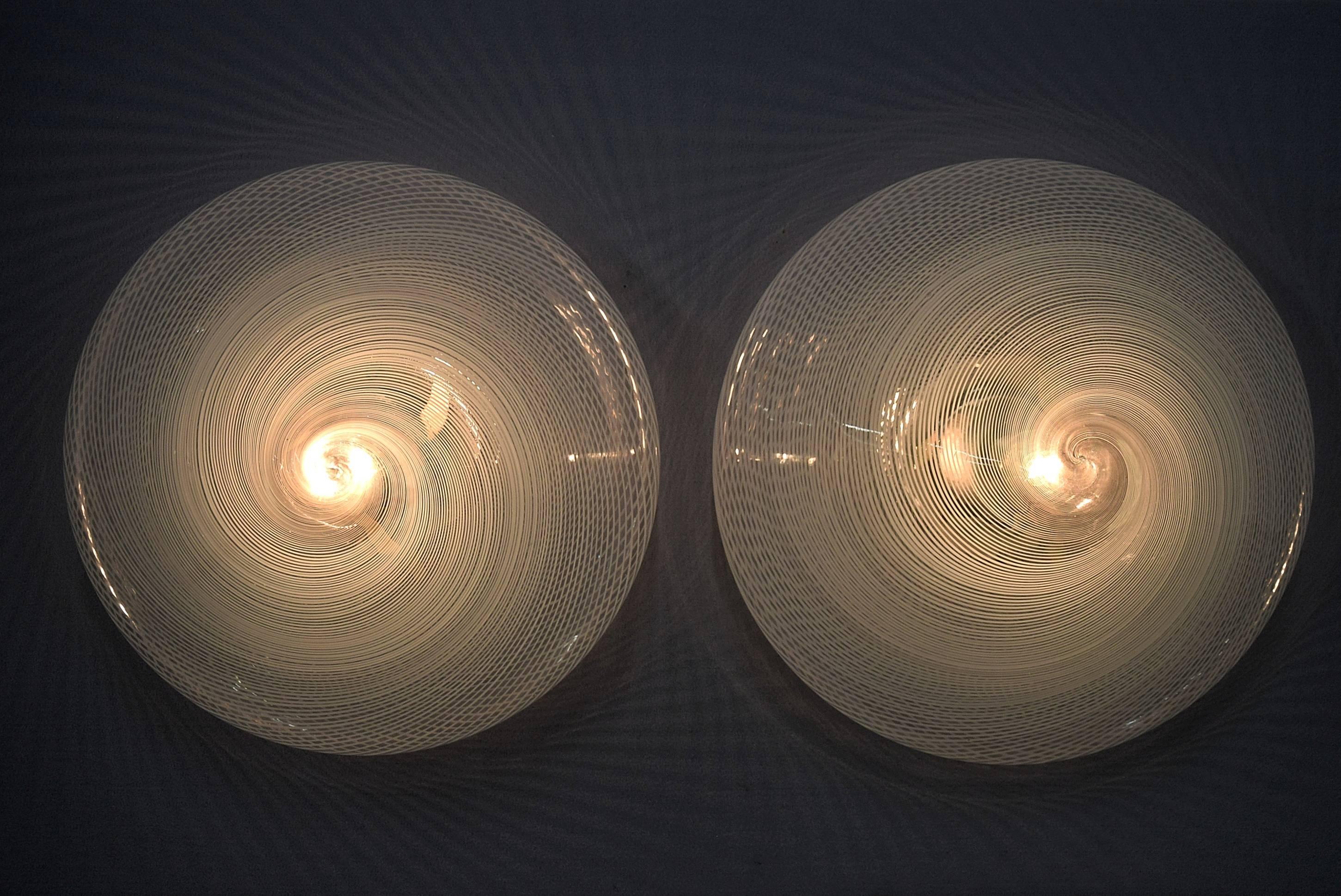 Handblown Mid century Modern Wall or Ceiling Reticello Lights Venini Style In Good Condition For Sale In Weesp, NL