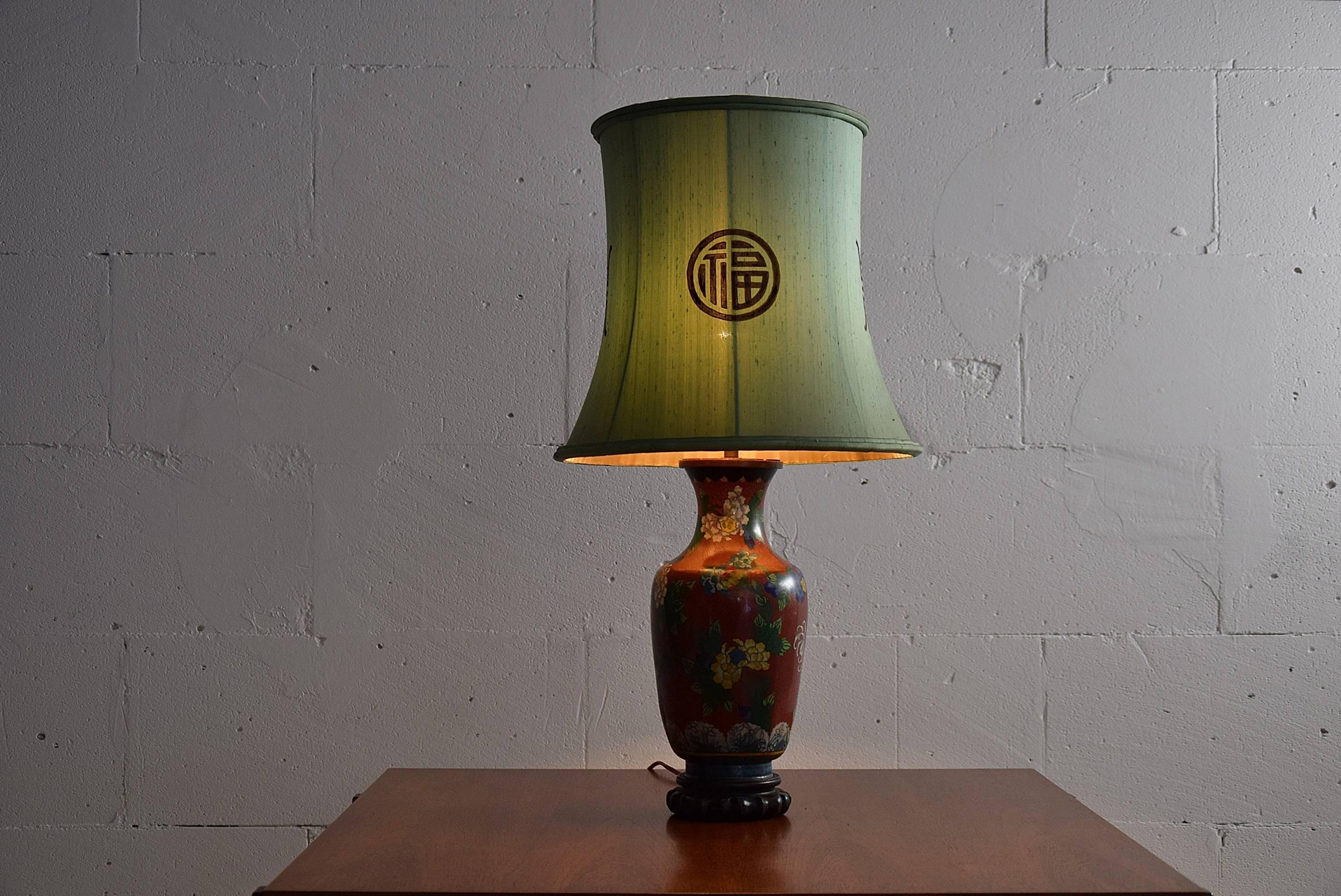 Mid-Century Chinese Ceramic Cloisonné Table Lamp 3