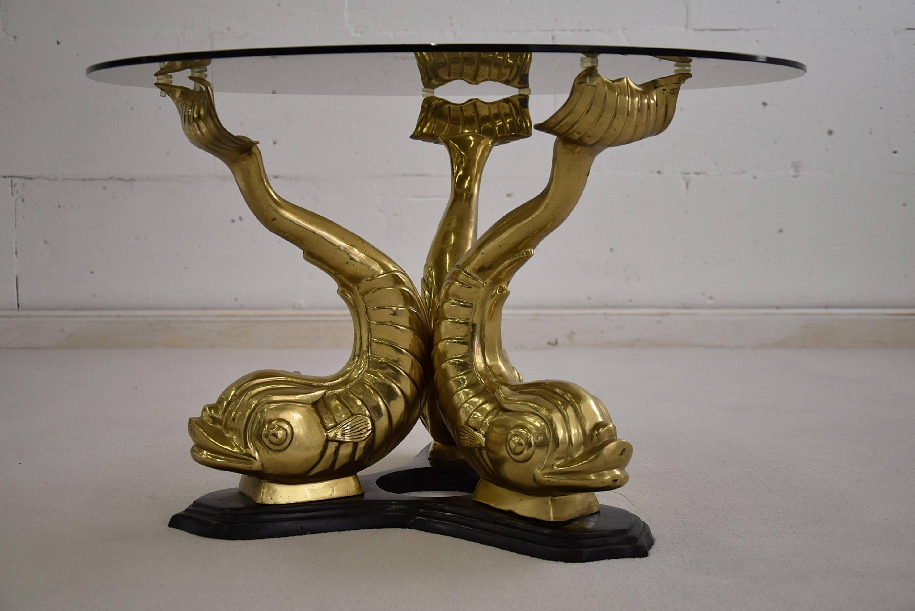 Stunning Italian Mid-Century Solid Brass Koi Coffee Table 4