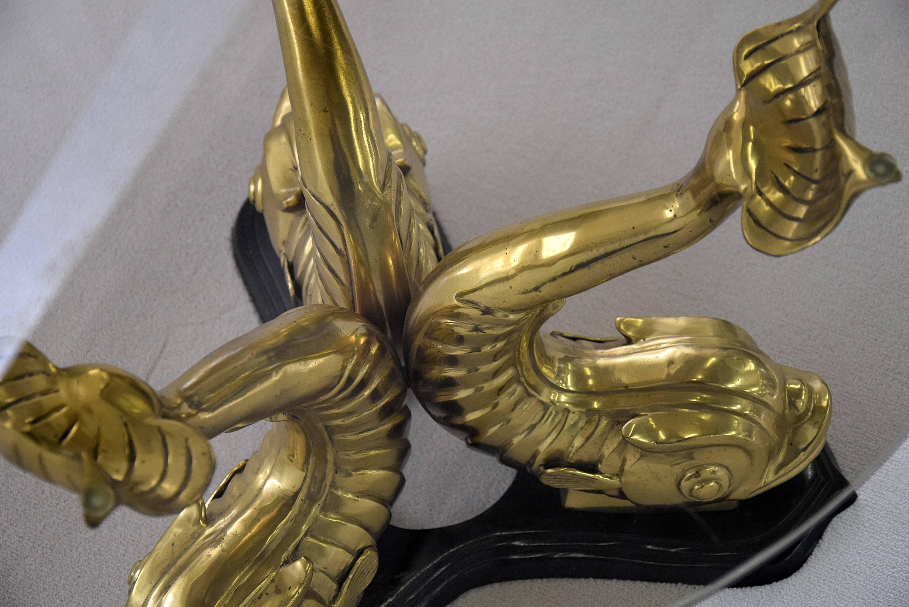 Stunning Italian Mid-Century Solid Brass Koi Coffee Table In Excellent Condition In Weesp, NL