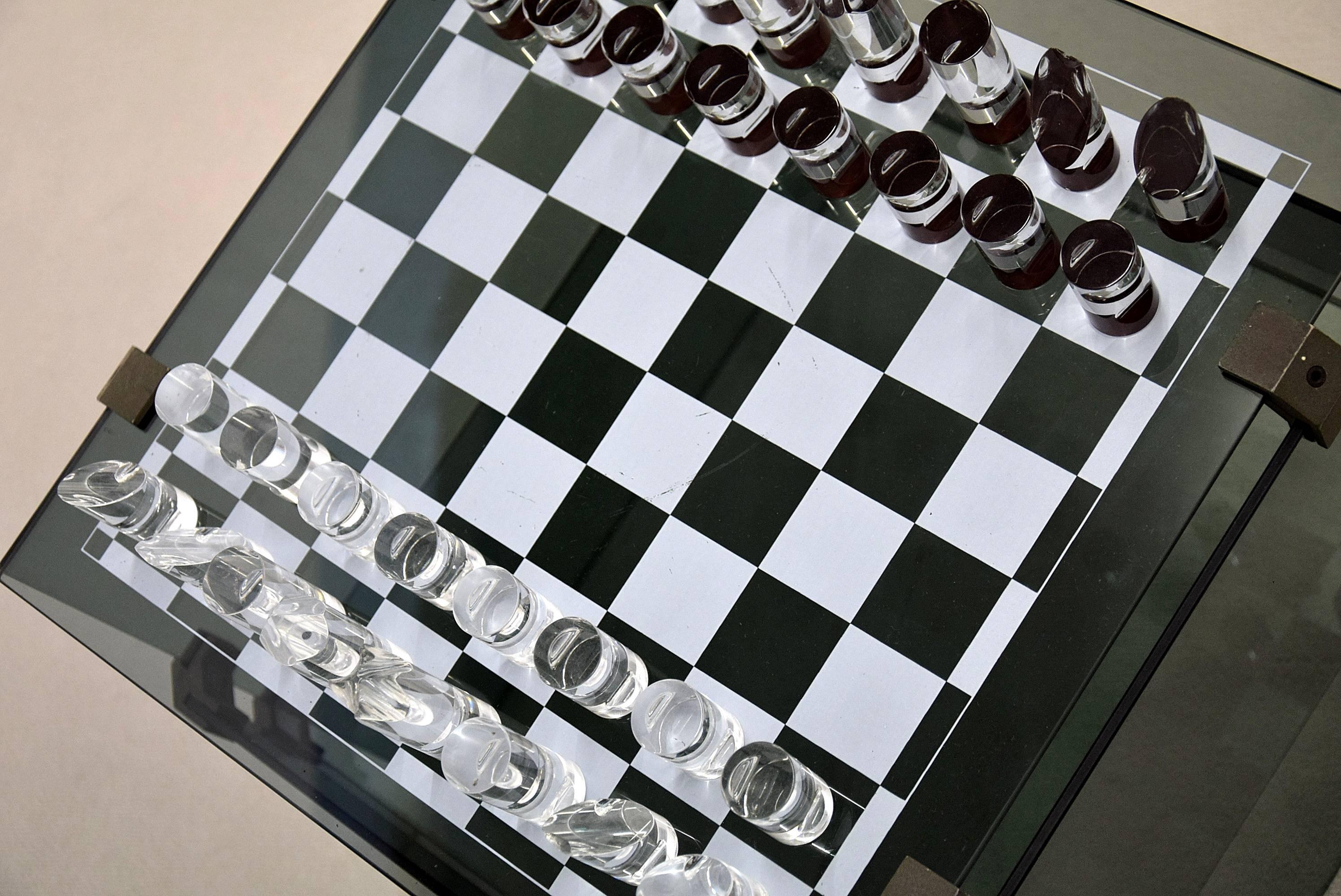 Dutch 1970s Acrylic and Glass Chess Set / Table