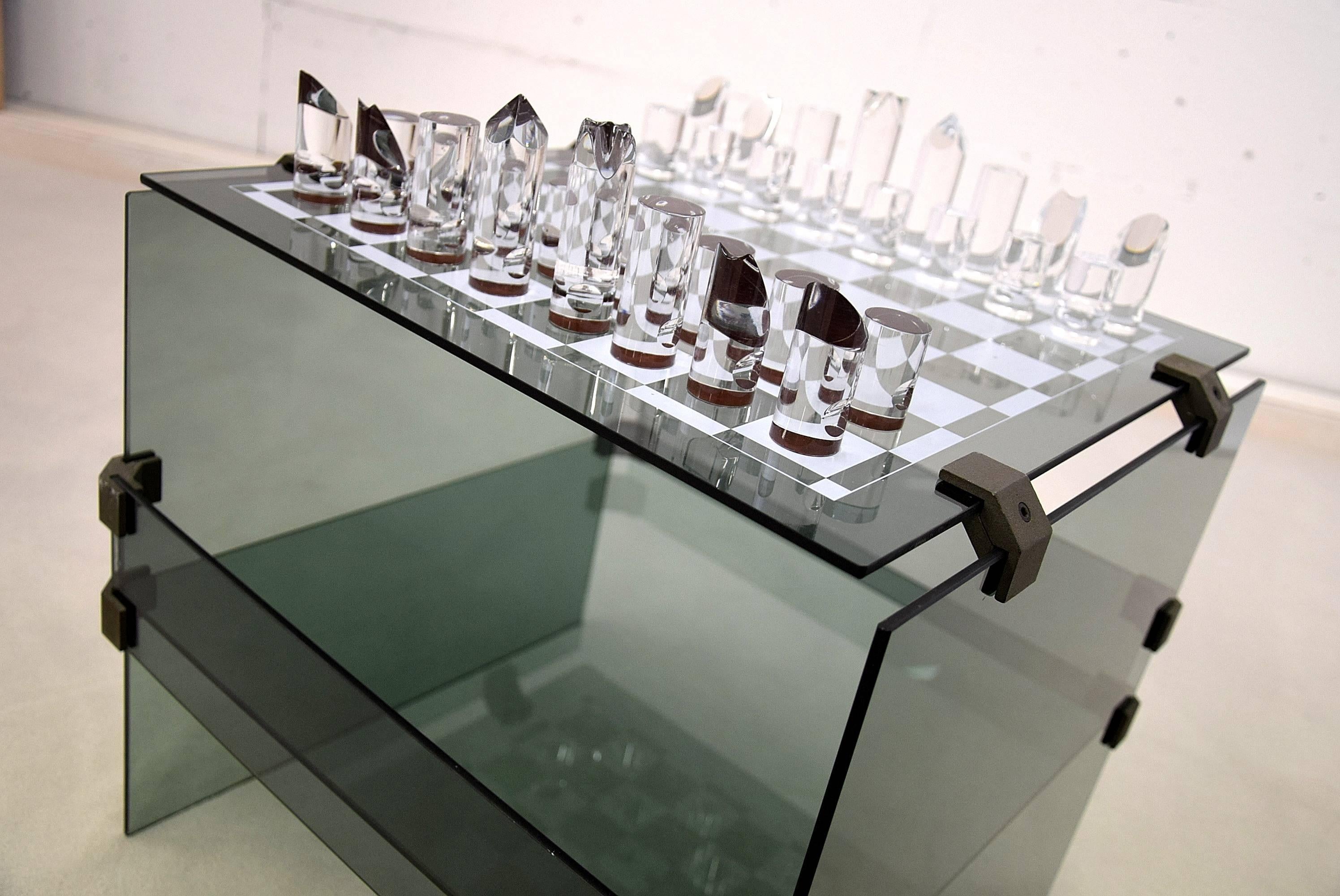 Late 20th Century 1970s Acrylic and Glass Chess Set / Table