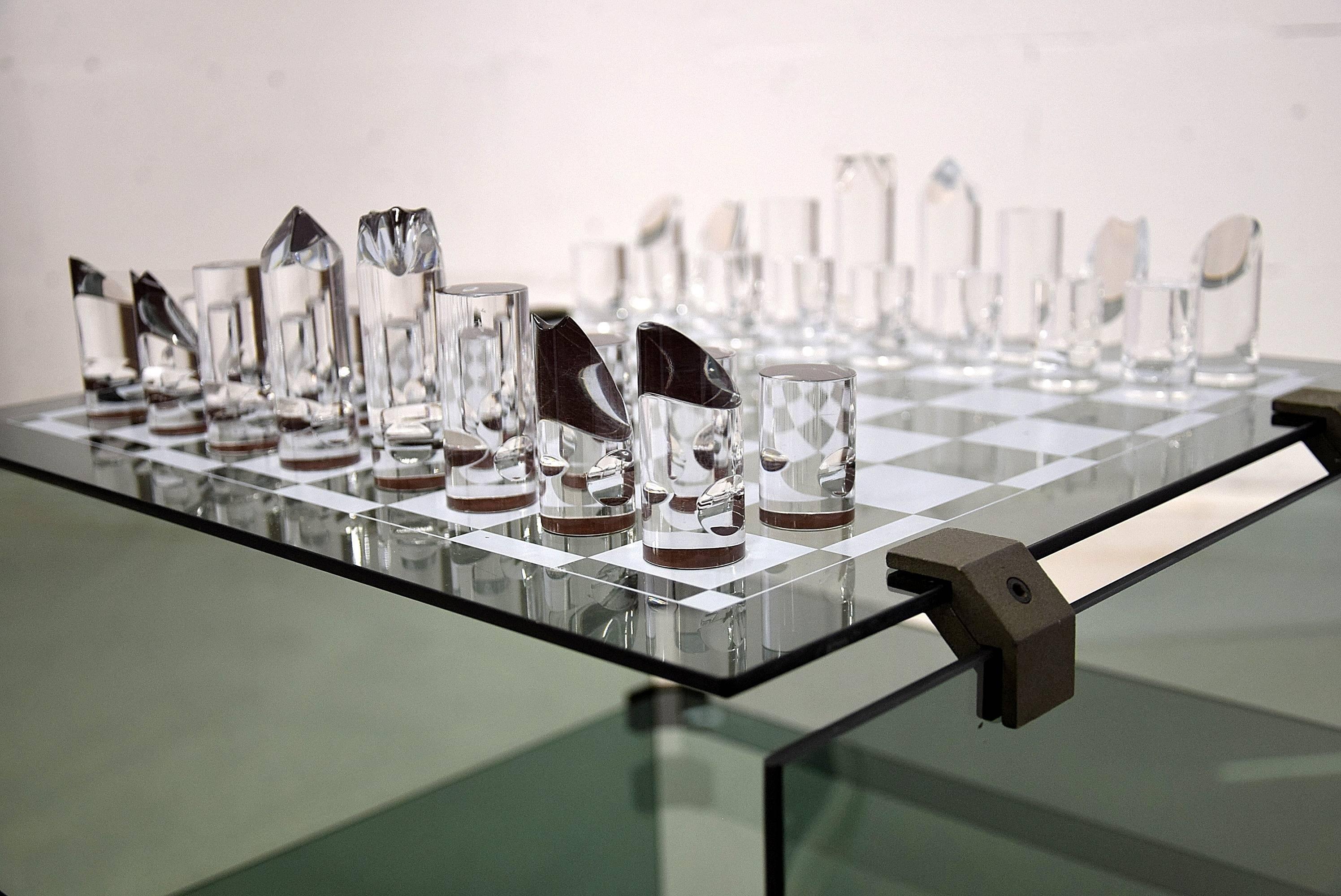 1970s Acrylic and Glass Chess Set / Table 1