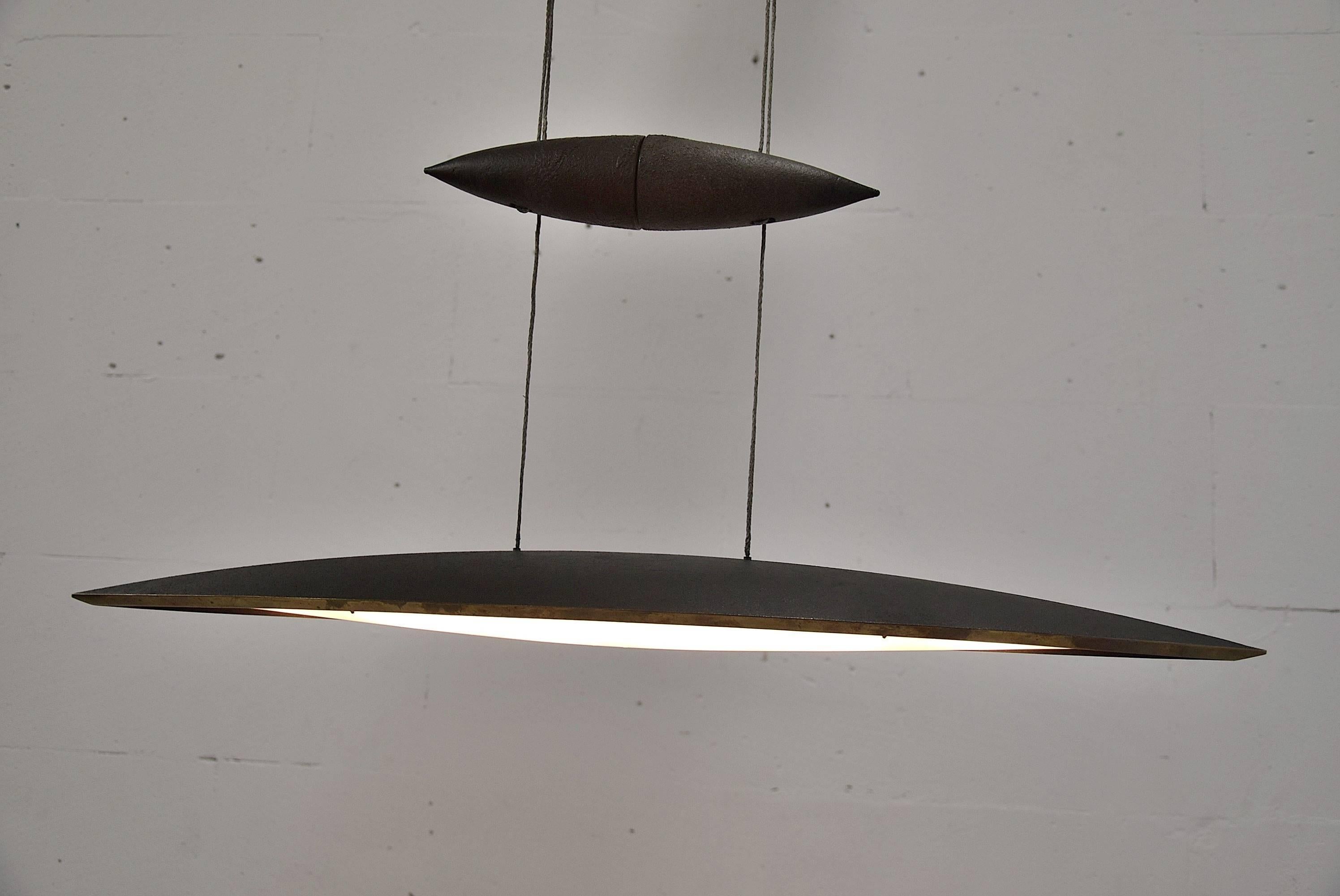 Tai Lang 1980s Solid Raw Bronze Pendant Fixture by Tobias Grau In Excellent Condition In Weesp, NL