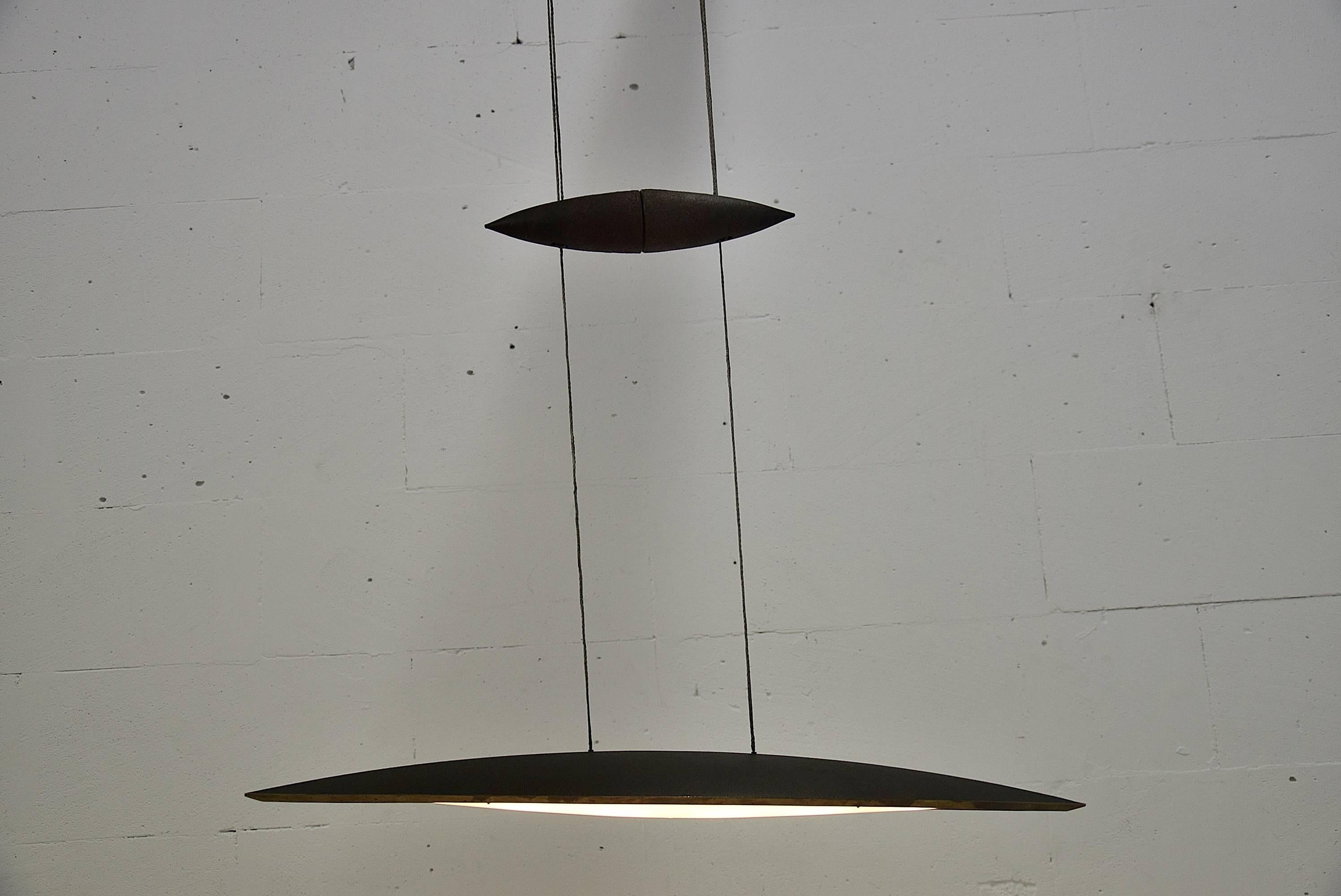 Tai Lang 1980s Solid Raw Bronze Pendant Fixture by Tobias Grau 3