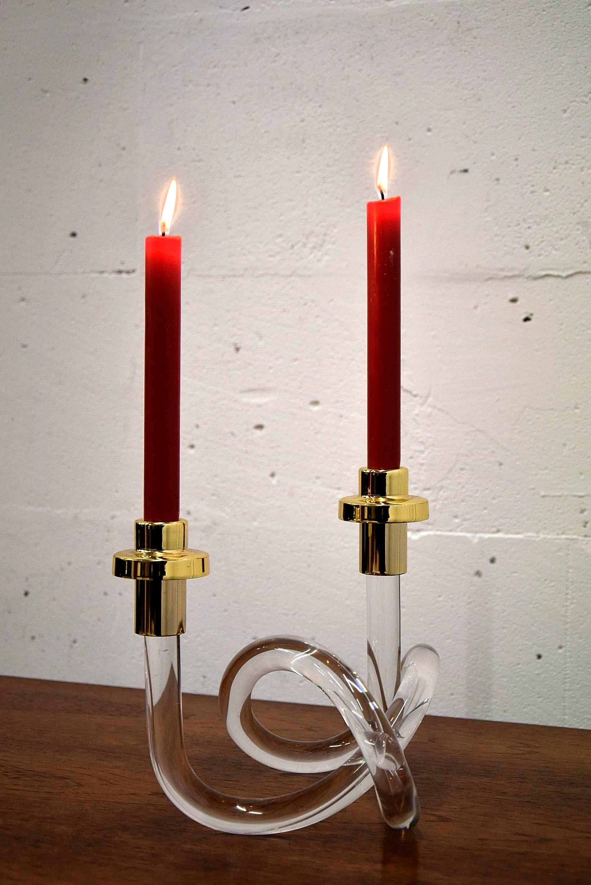 Mid-Century Double Gold and Lucite Candleholder by Dorothy Thorpe In Excellent Condition In Weesp, NL