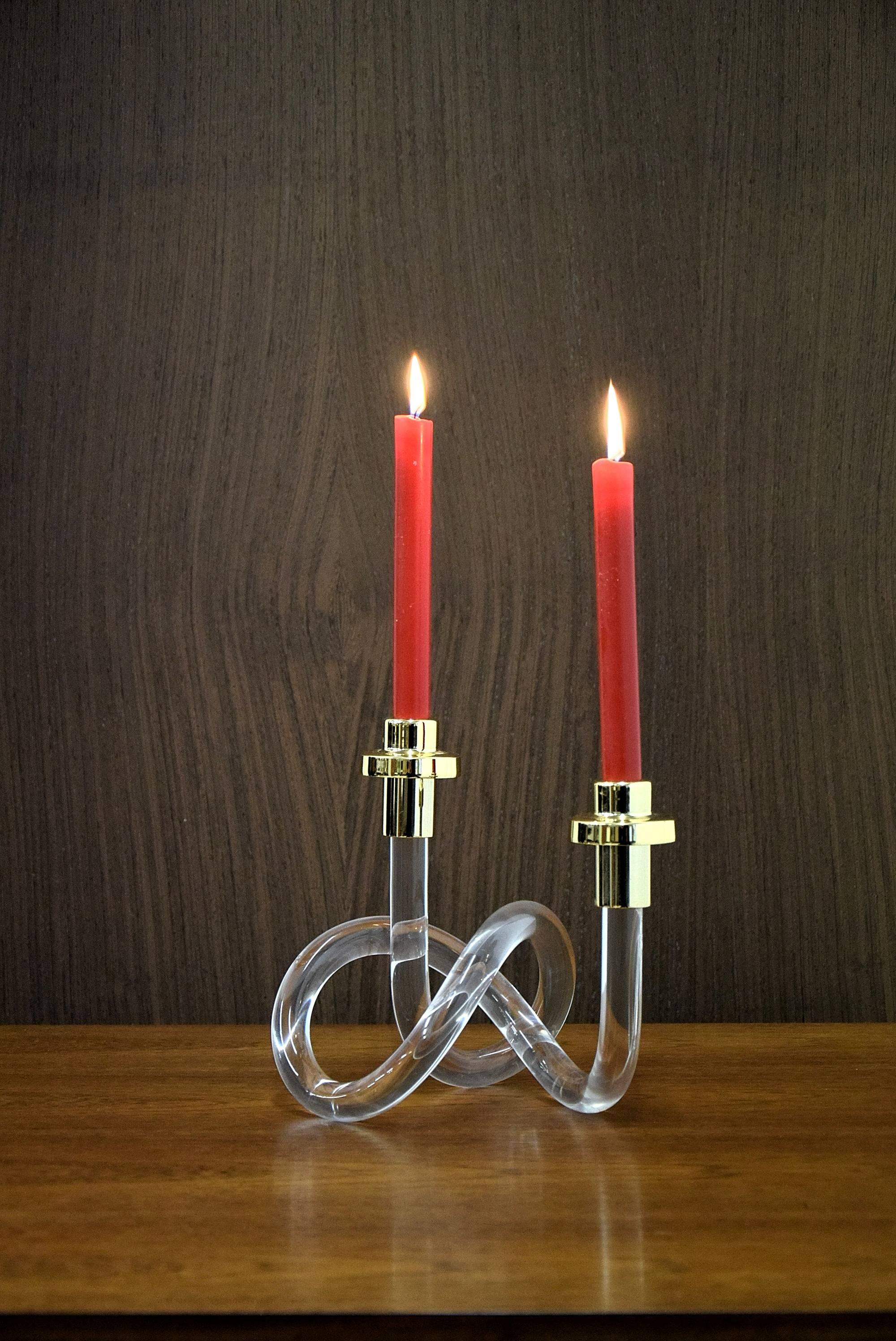 20th Century Mid-Century Double Gold and Lucite Candleholder by Dorothy Thorpe