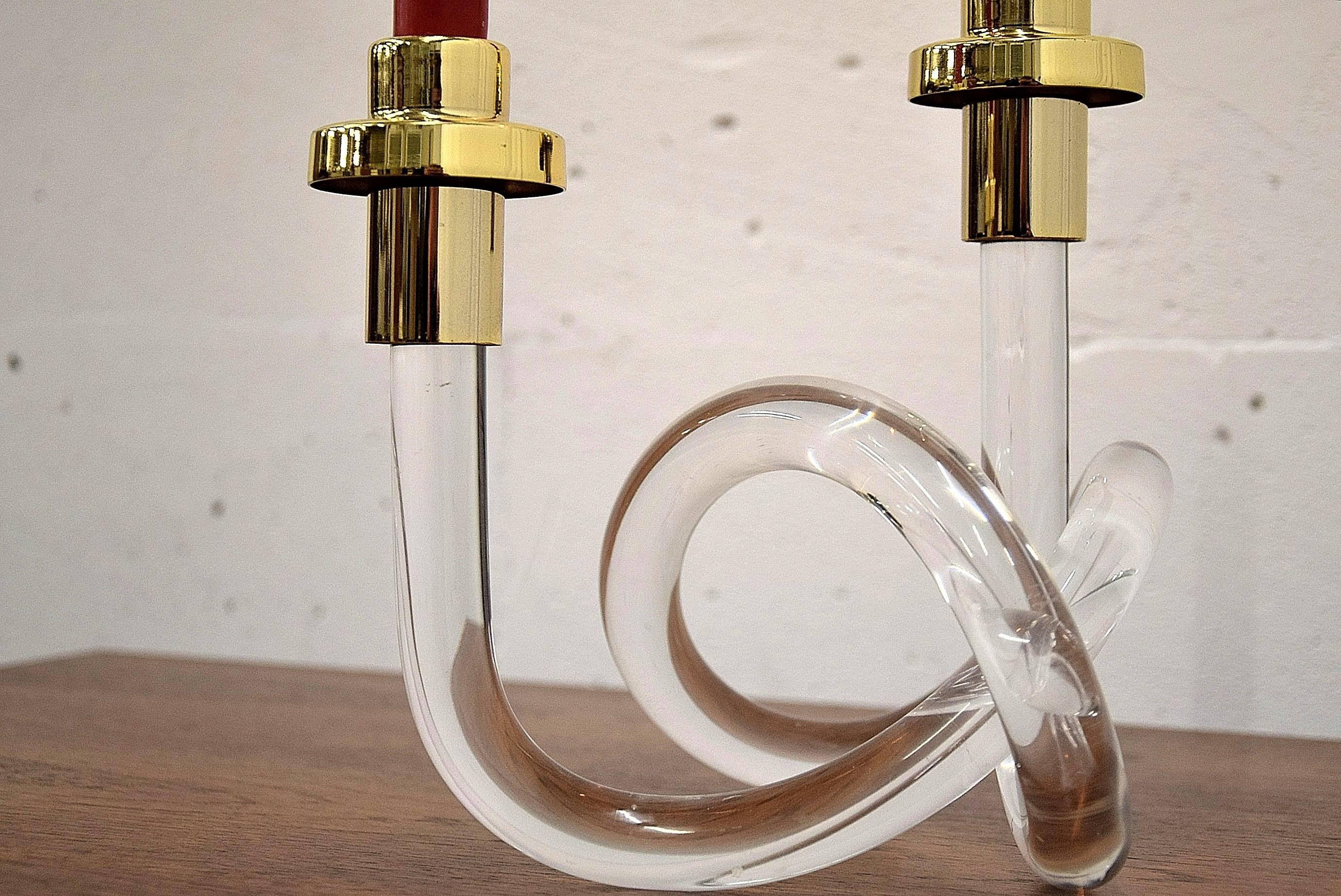 Mid-Century Double Gold and Lucite Candleholder by Dorothy Thorpe 1