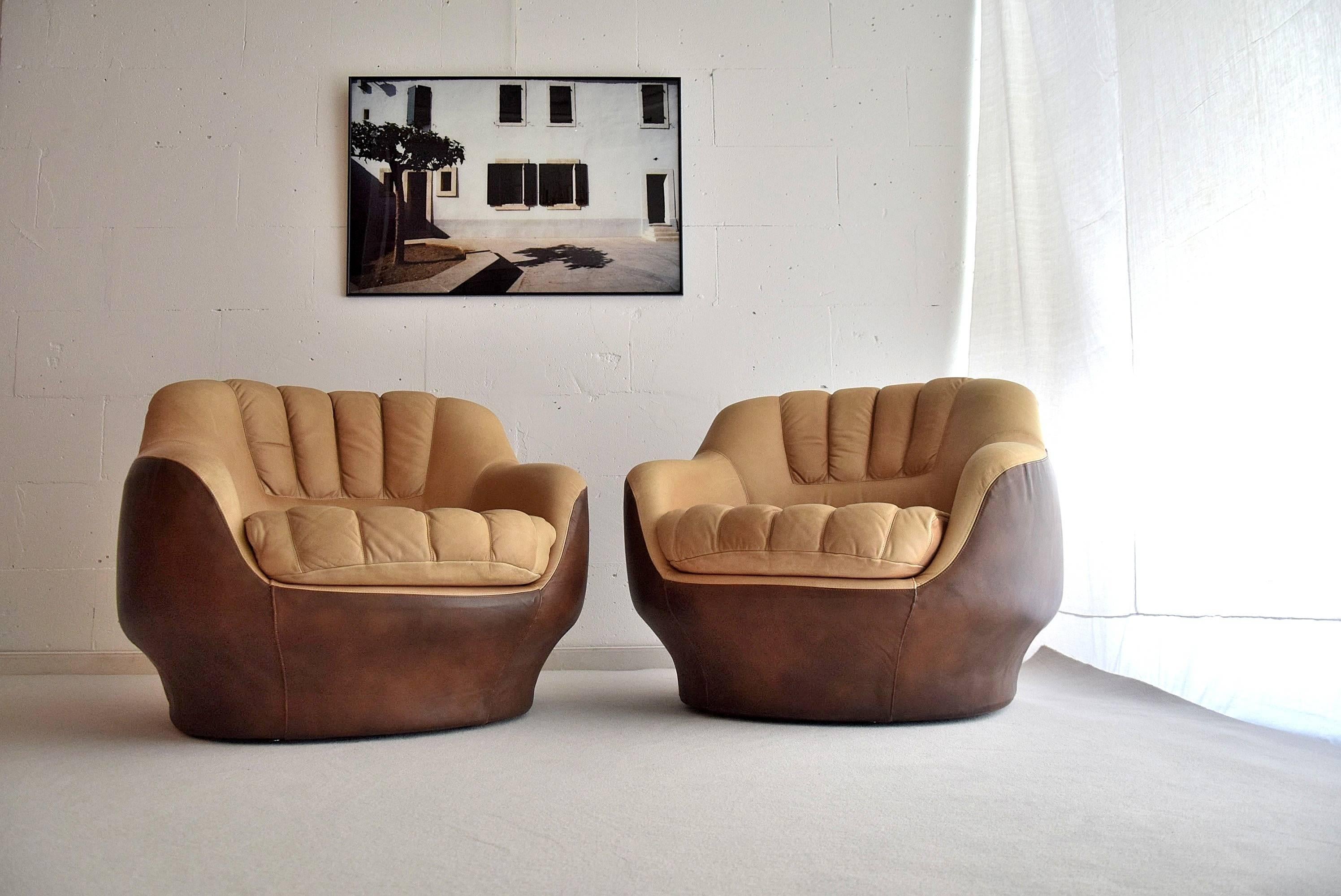 1970s Leather Lounge Chairs in the Style of De Sede 4
