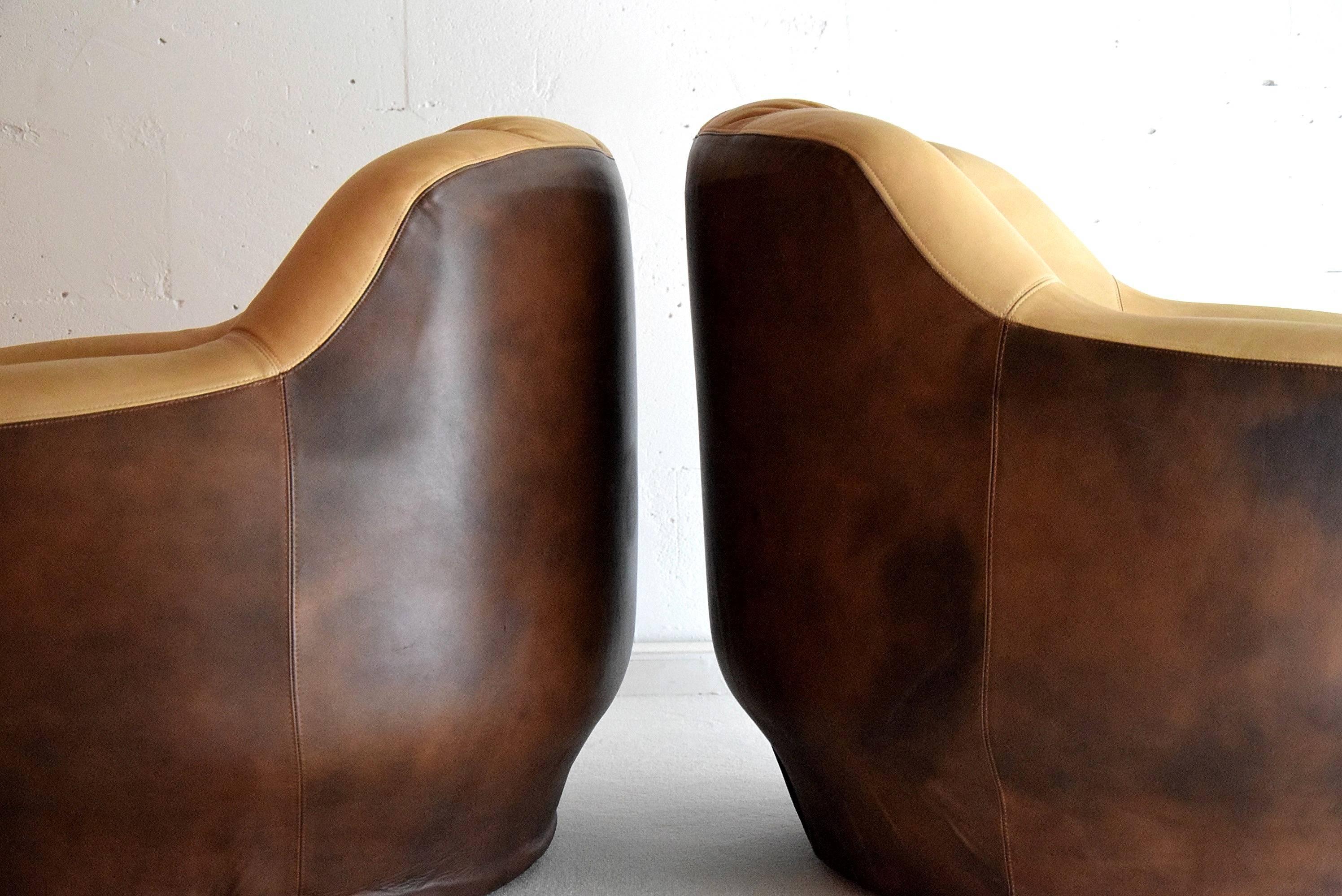 1970s Leather Lounge Chairs in the Style of De Sede In Excellent Condition In Weesp, NL